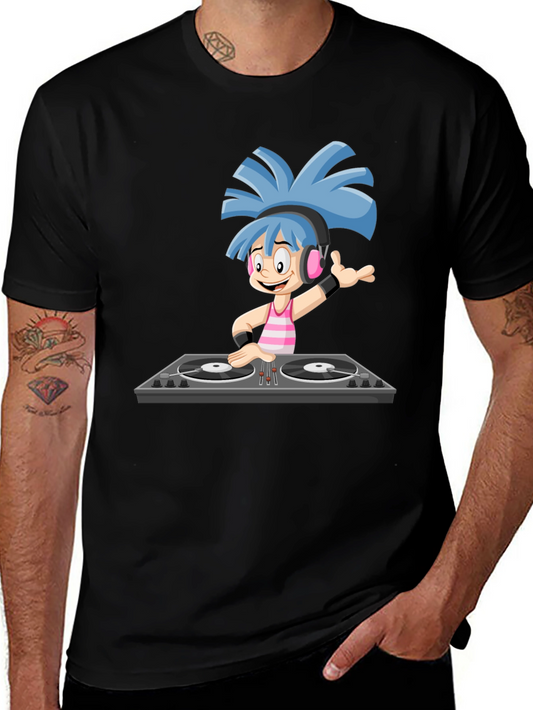 DJ Cartoon Graphic Black T-Shirt