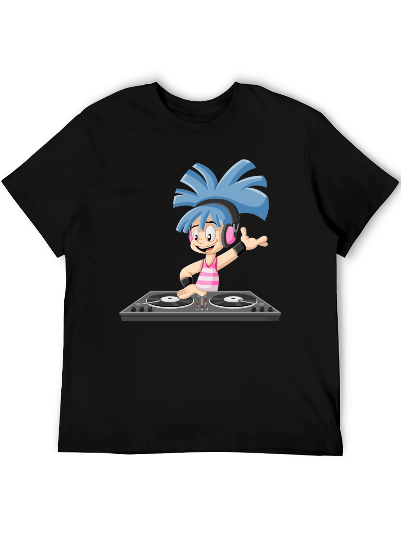 DJ Cartoon Graphic Black T-Shirt