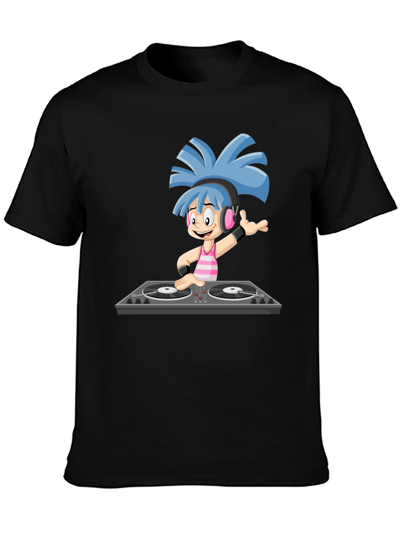 DJ Cartoon Graphic Black T-Shirt