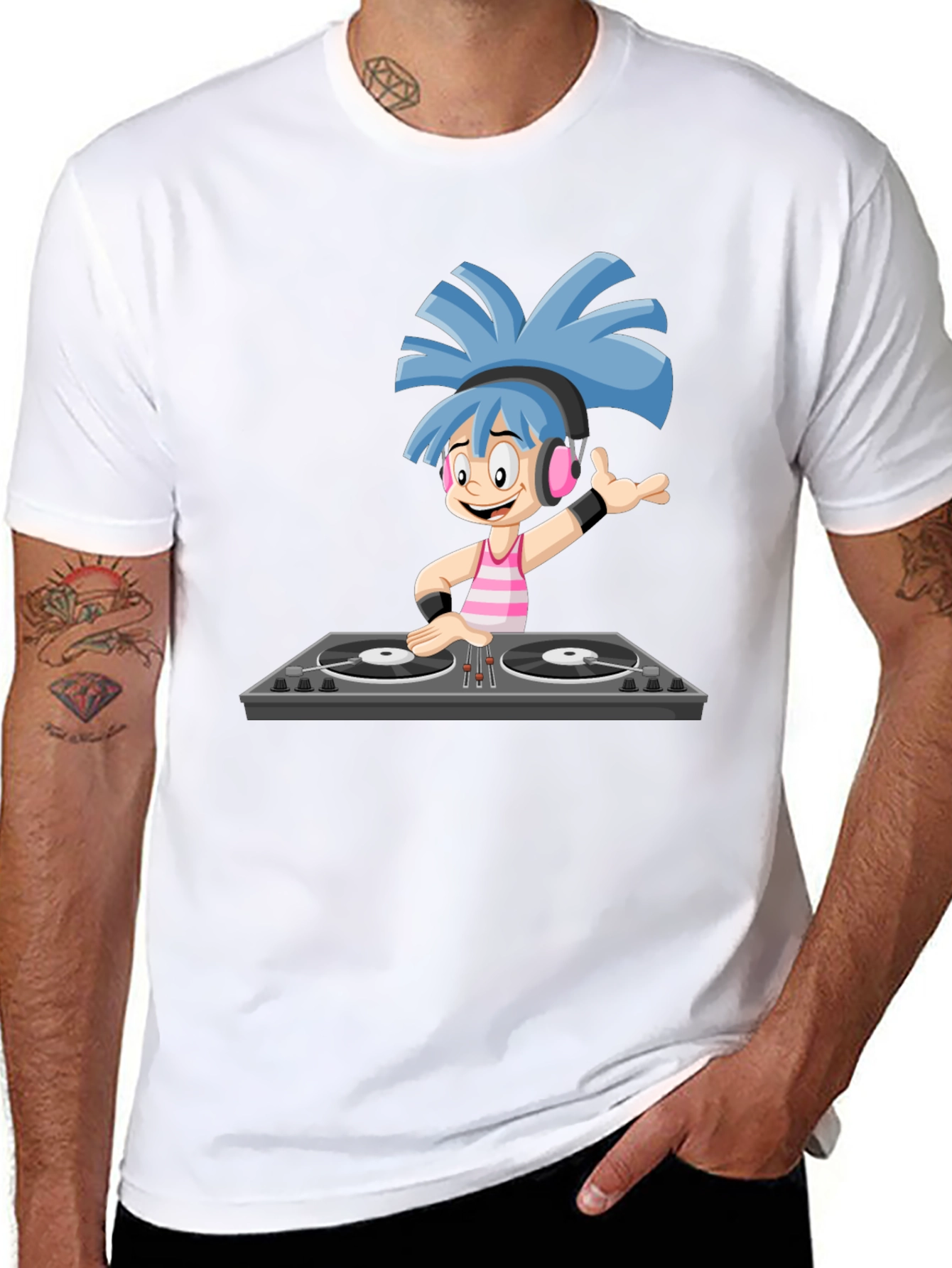 DJ Cartoon Graphic Black T-Shirt