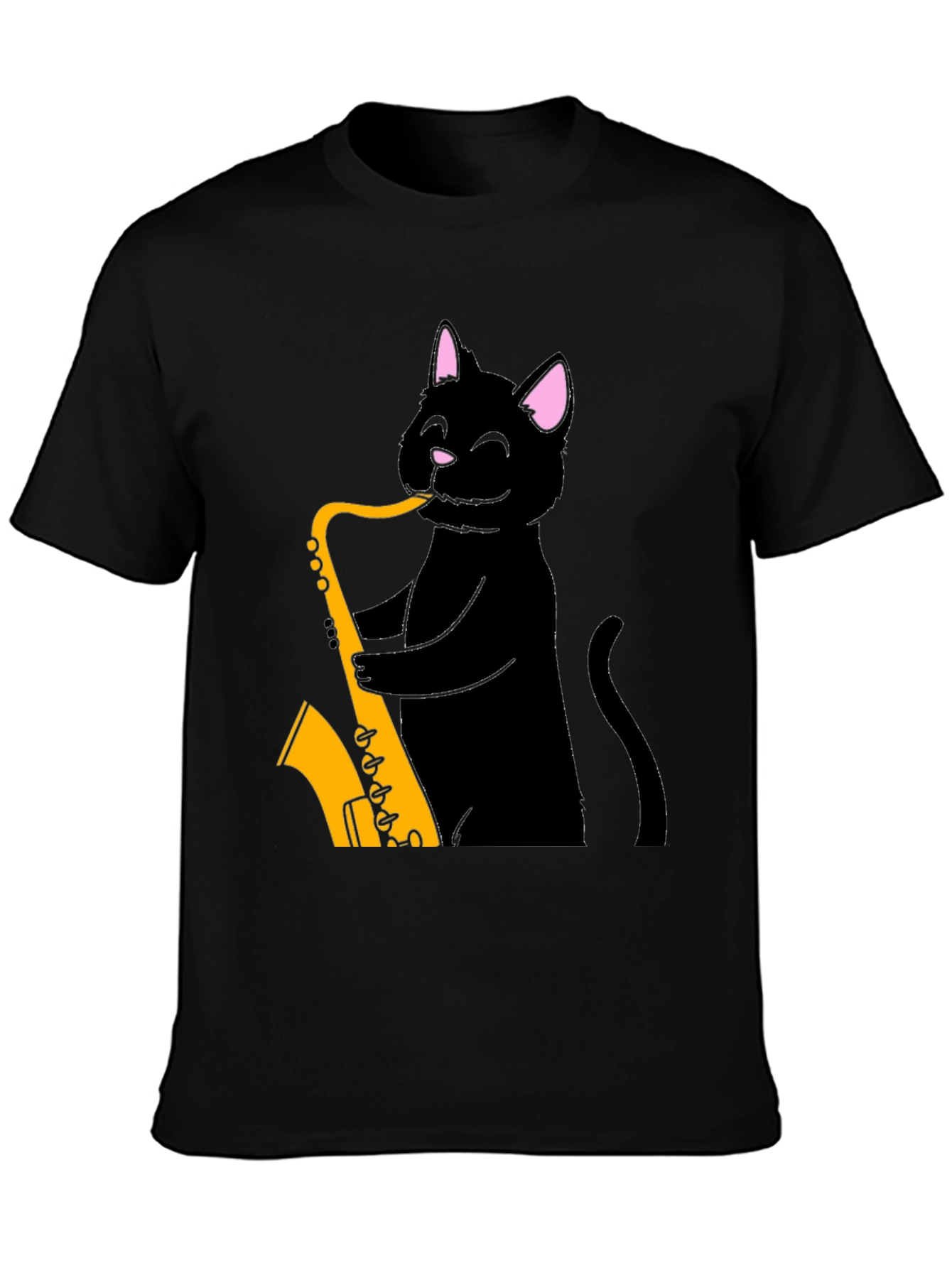 Black Cat Saxophone T-Shirt - Cool Music Tee