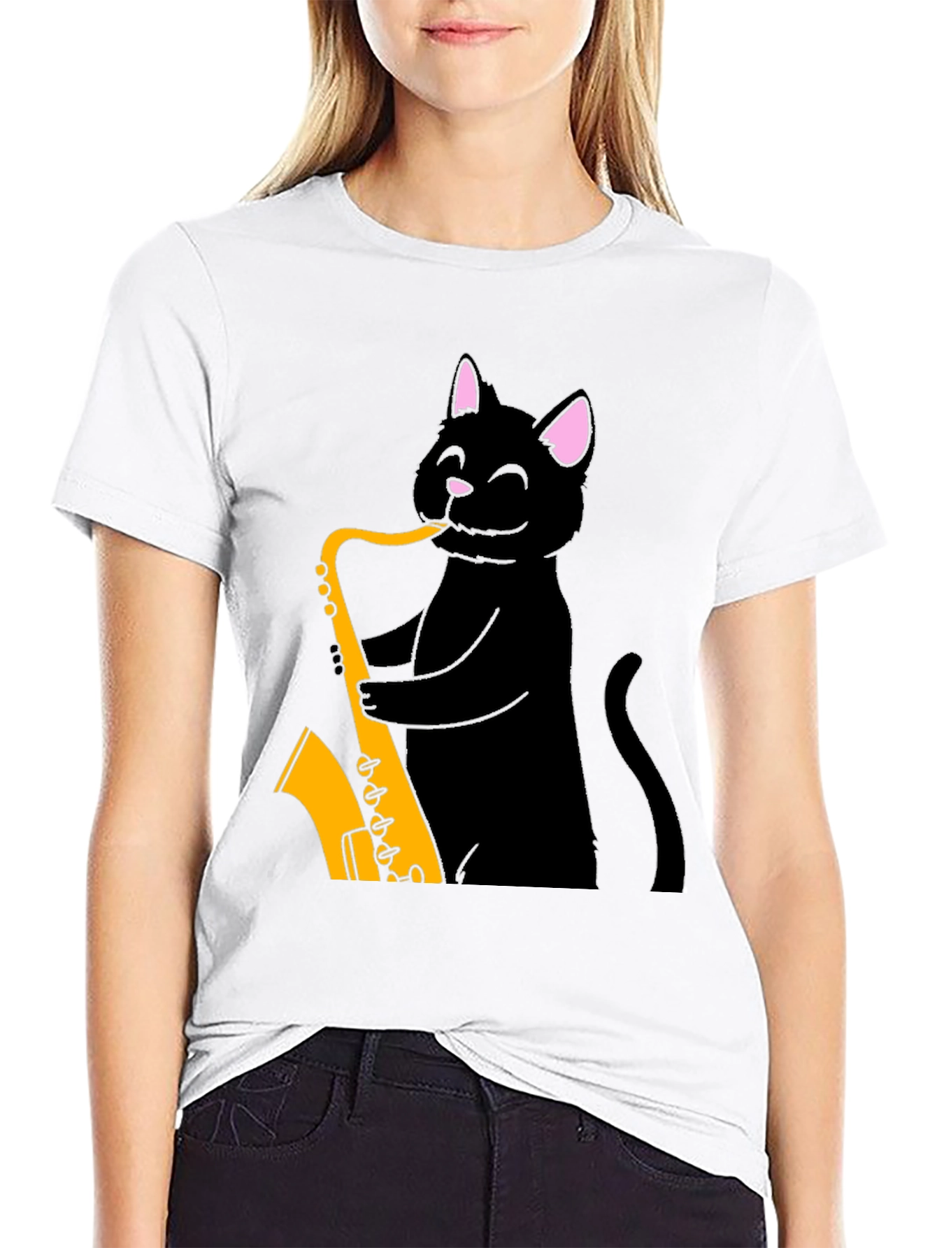 Black Cat Saxophone T-Shirt - Cool Music Tee