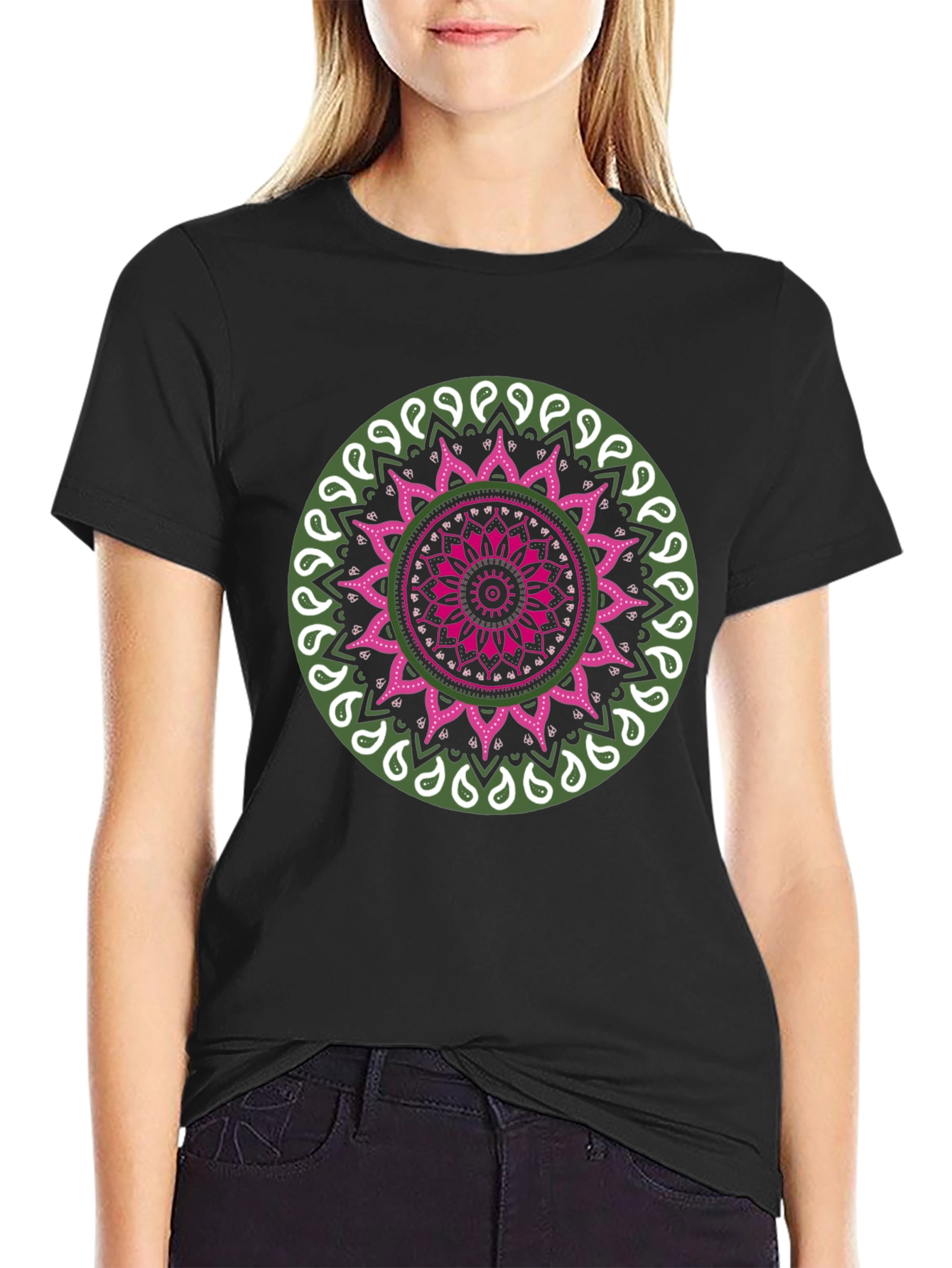 Mandala Print Black T-Shirt