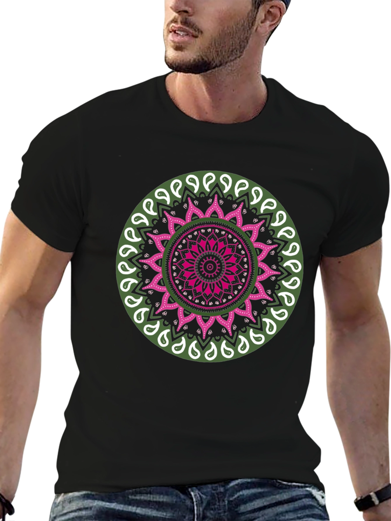 Mandala Print Black T-Shirt