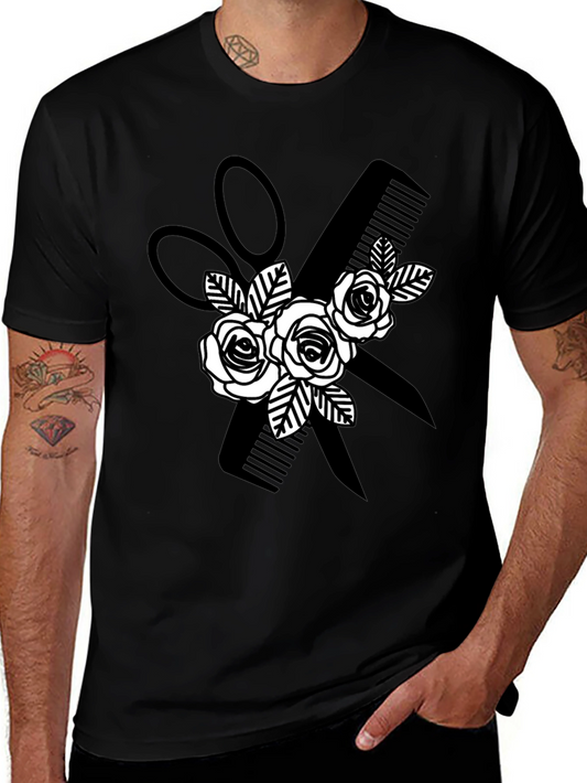 Floral Barber T-Shirt - Hair Stylist Gift