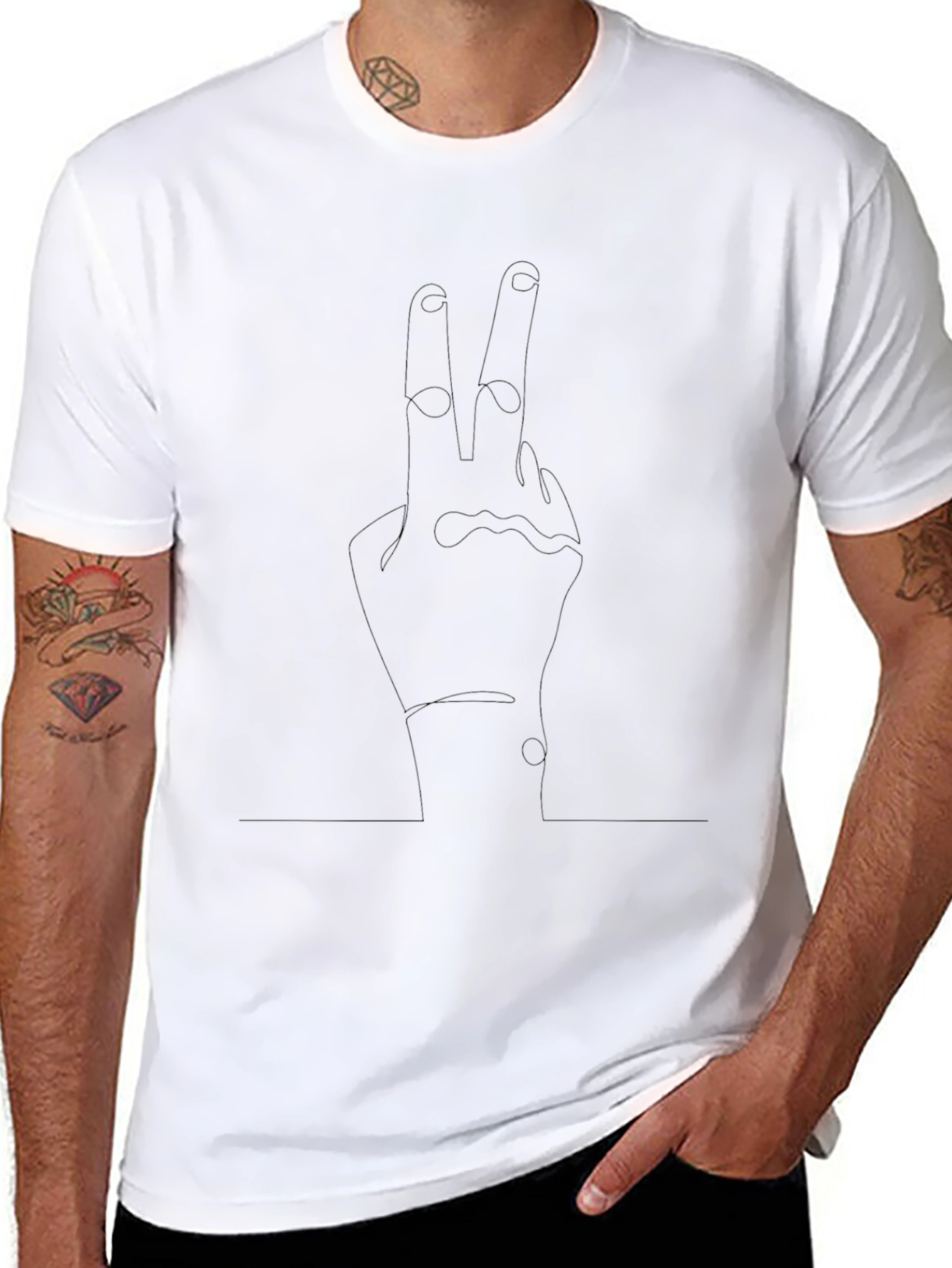 Minimalist Peace Sign Graphic Tee - Black