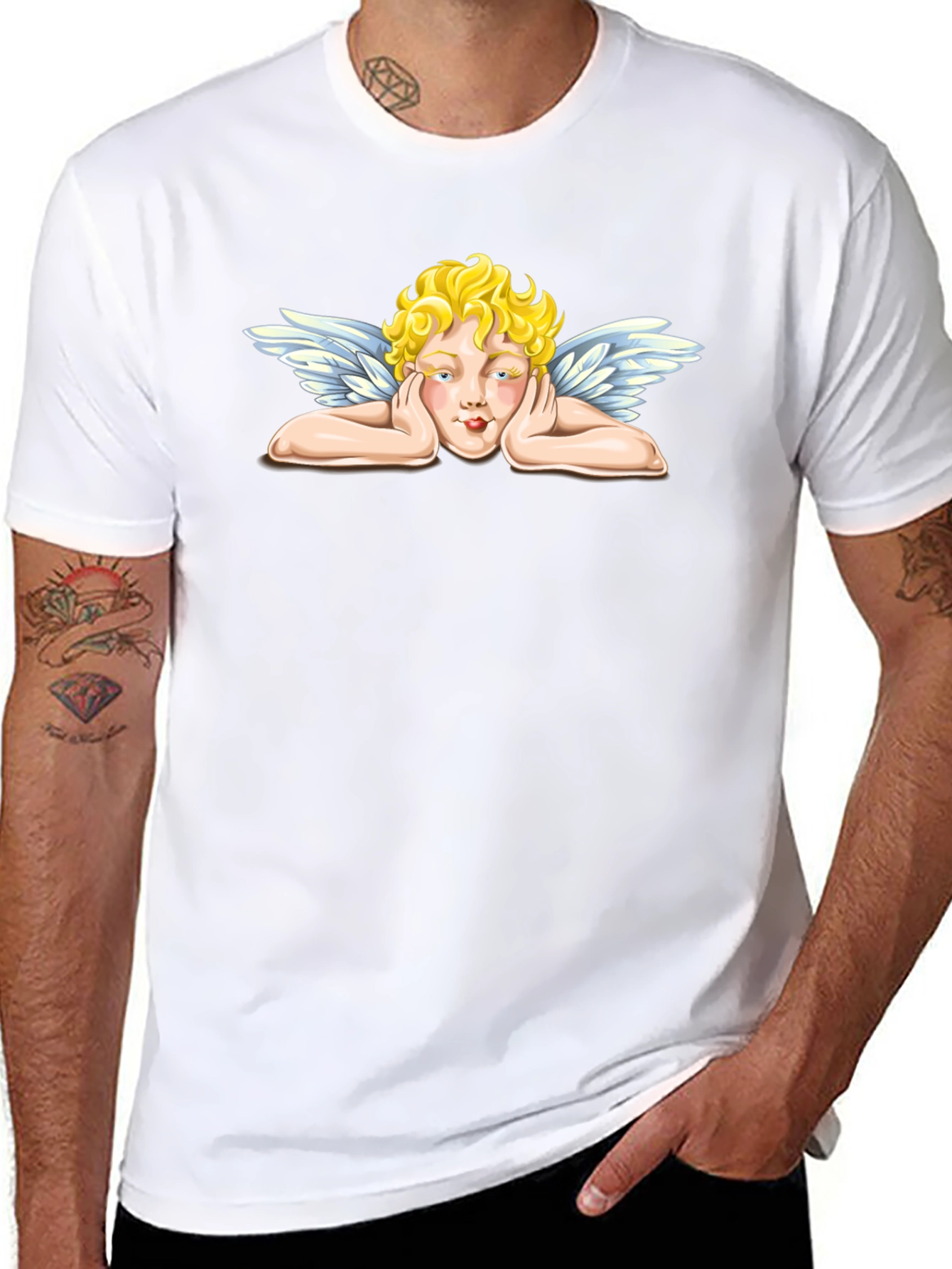 Angel Graphic Tee - Black Crew Neck T-Shirt