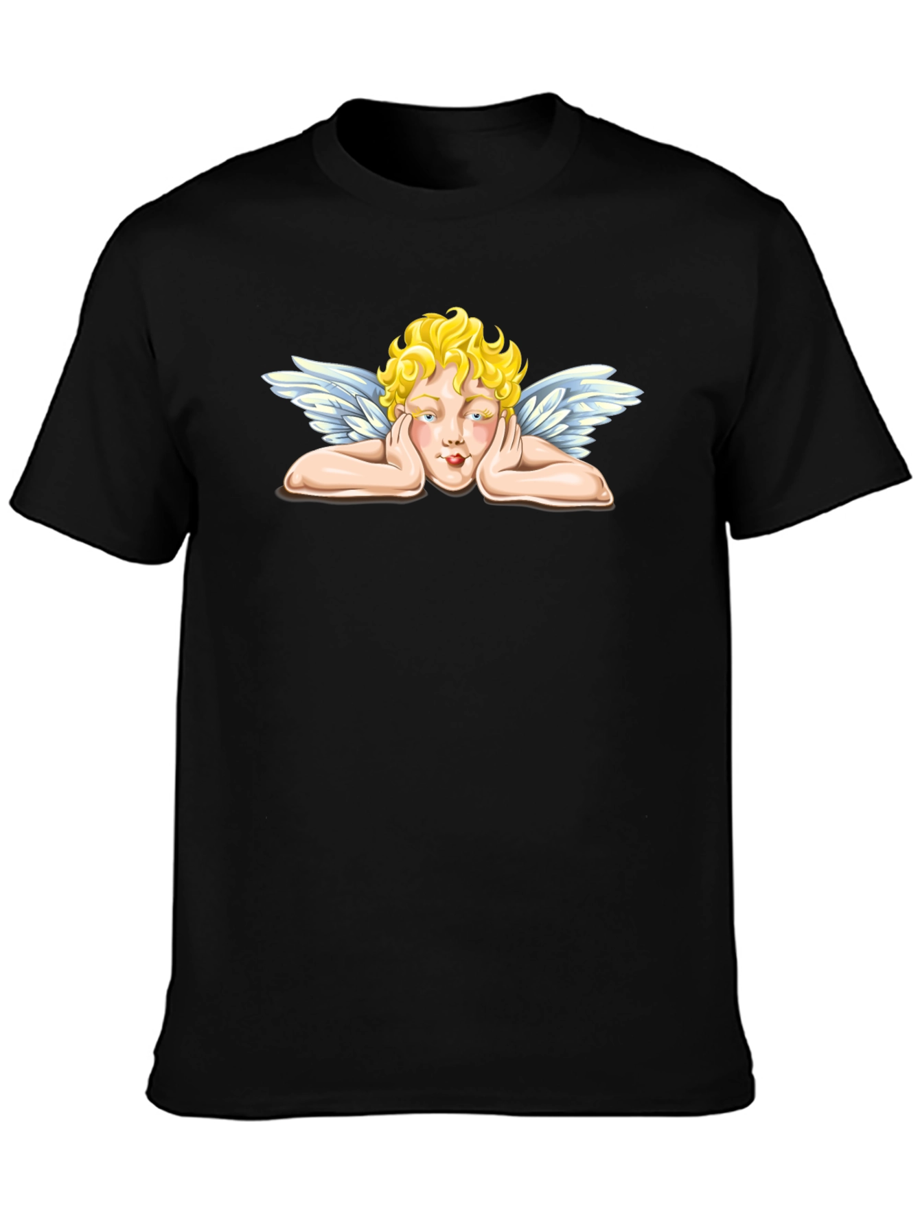 Angel Graphic Tee - Black Crew Neck T-Shirt
