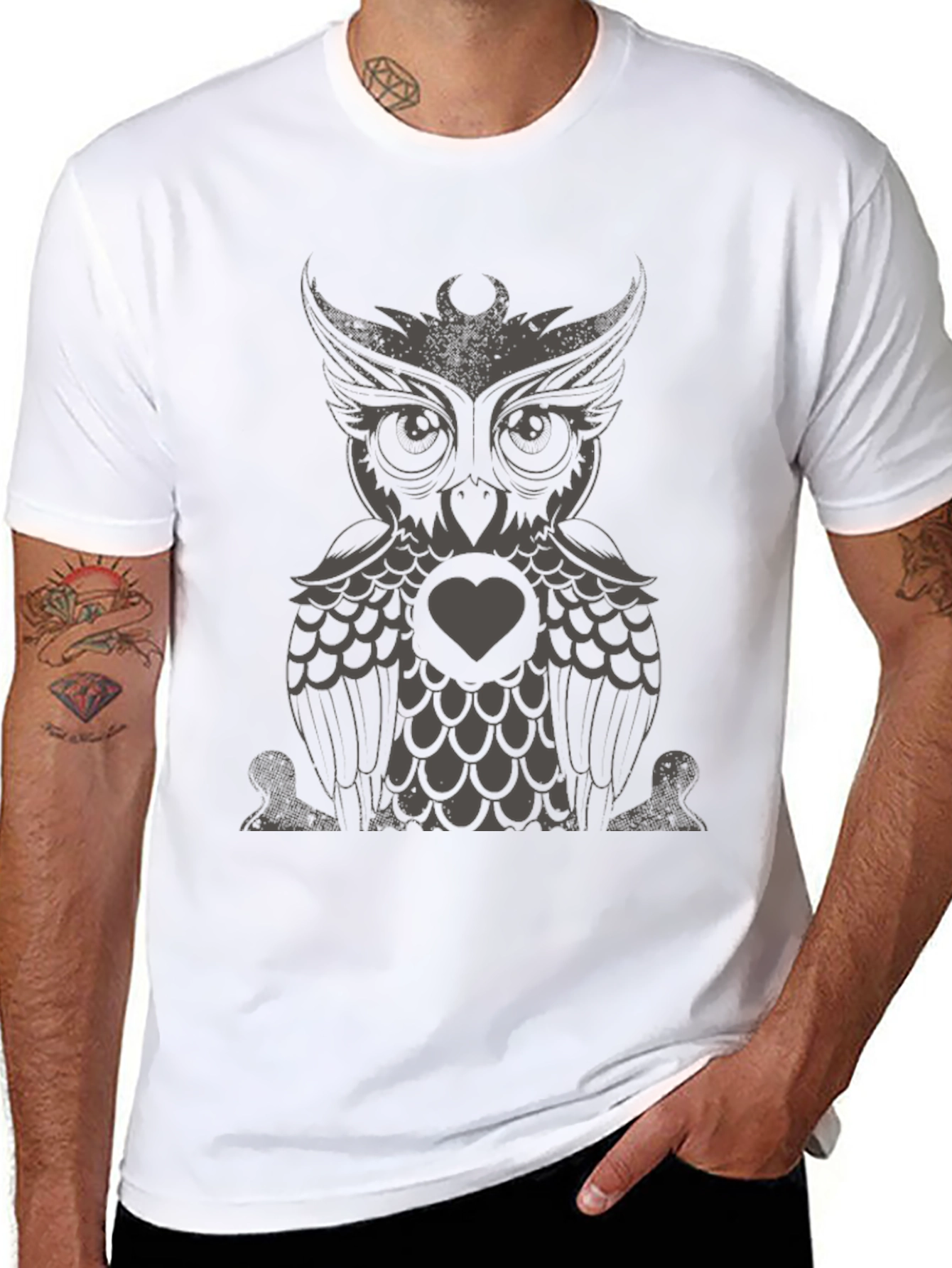 Owl Heart Graphic Tee - Mens Black T-Shirt