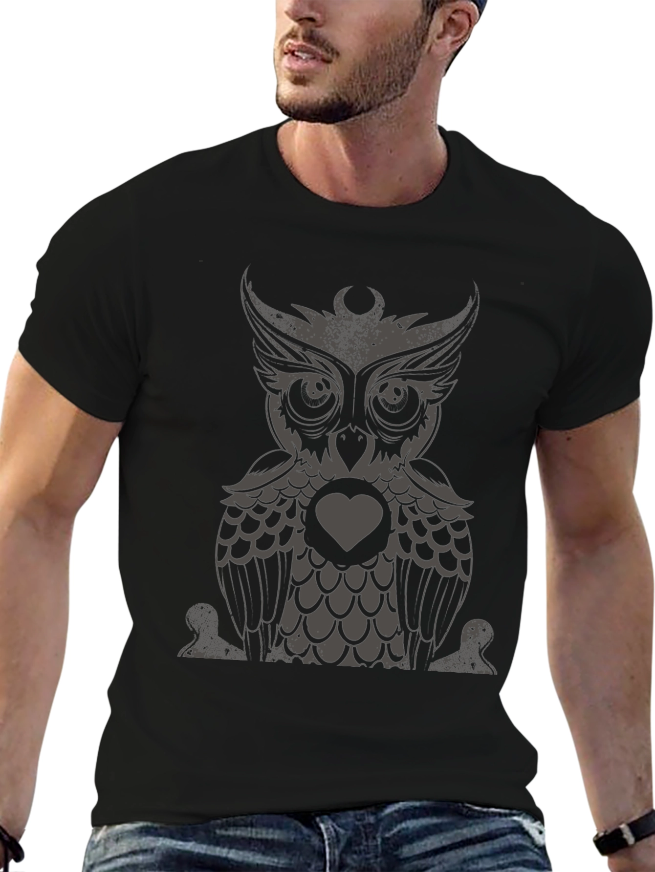 Owl Heart Graphic Tee - Mens Black T-Shirt