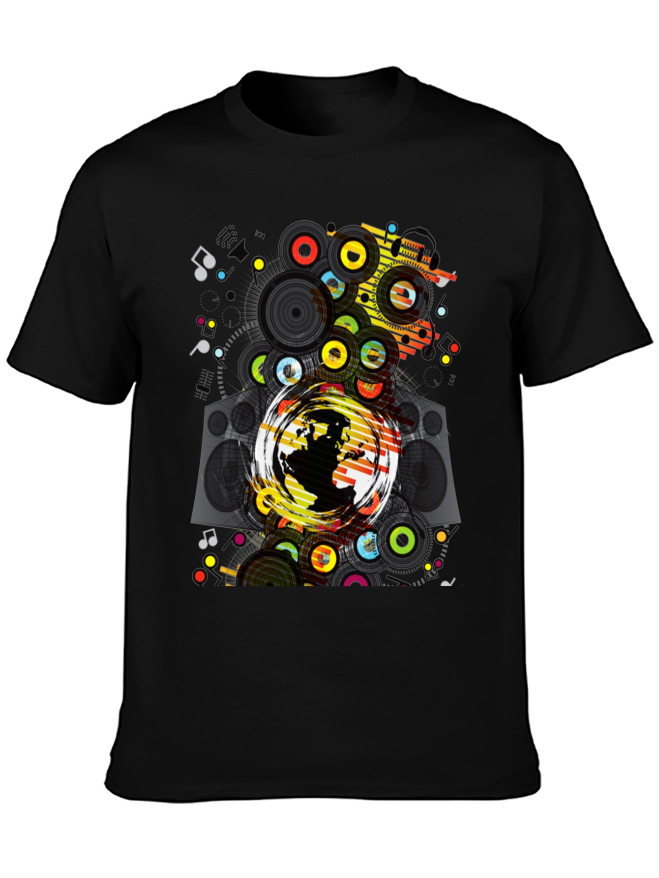 Graphic Print Black T-Shirt: Earth & Music