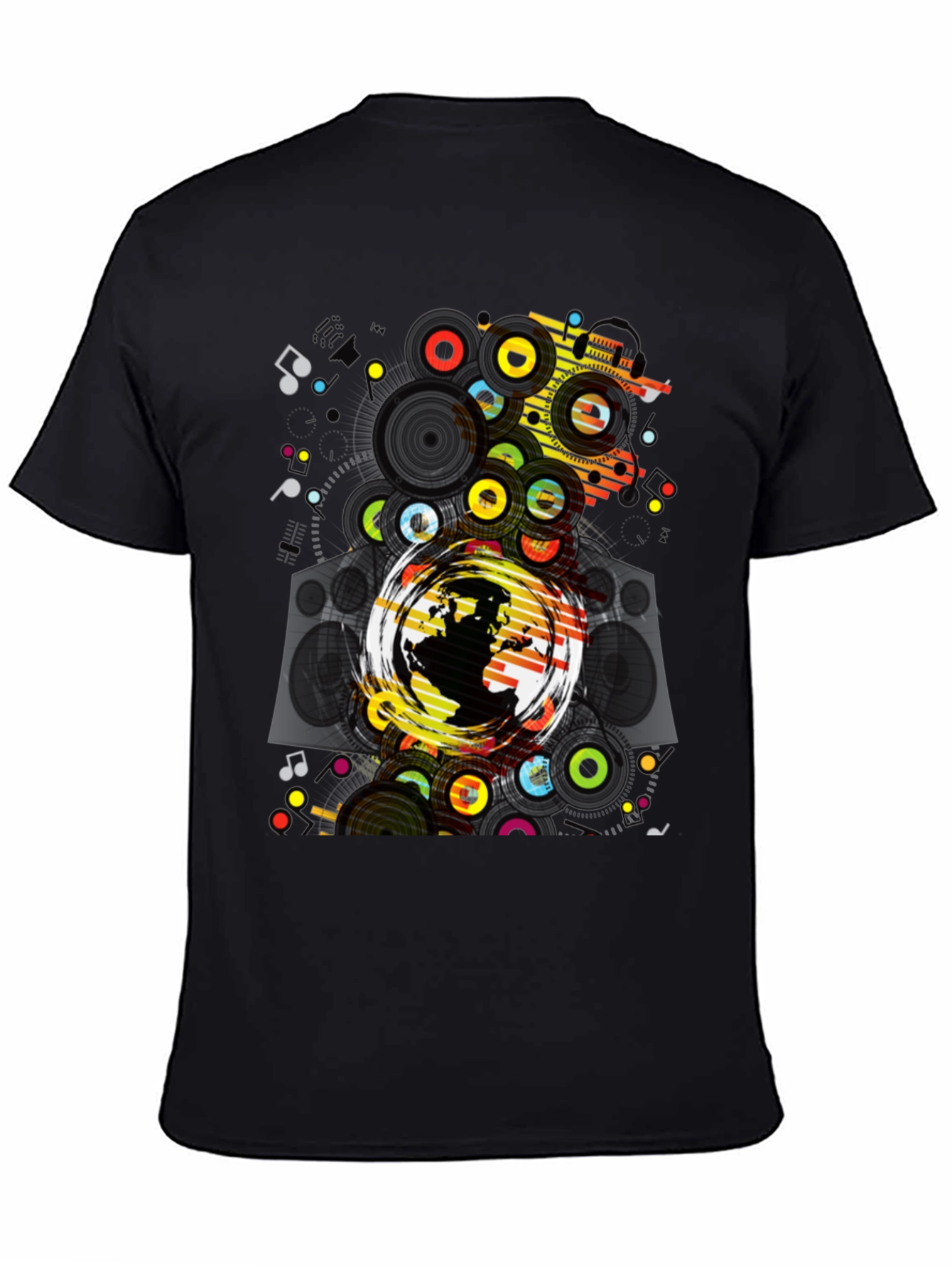 Graphic Print Black T-Shirt: Earth & Music