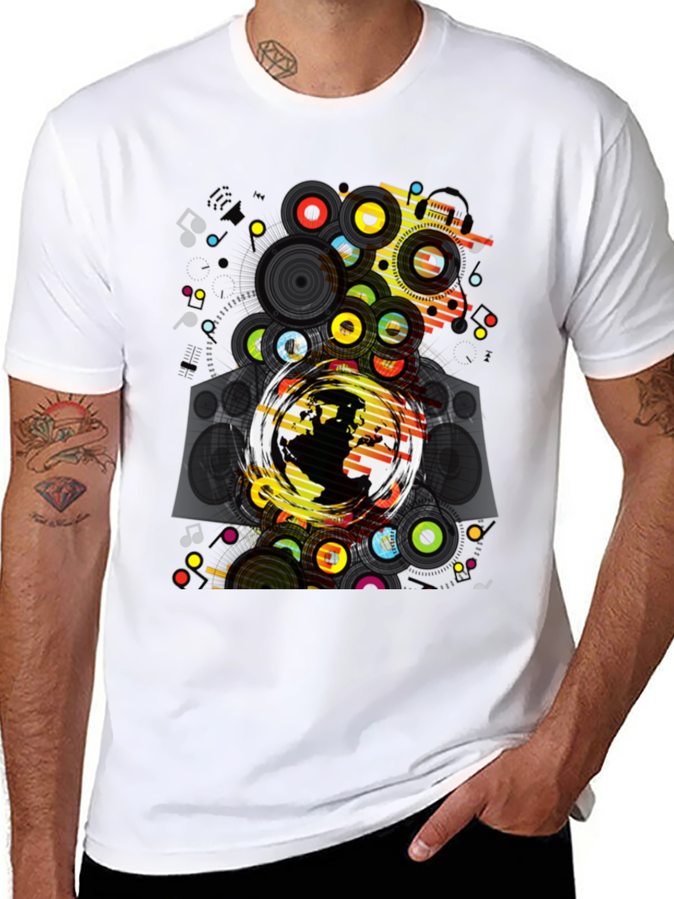 Graphic Print Black T-Shirt: Earth & Music