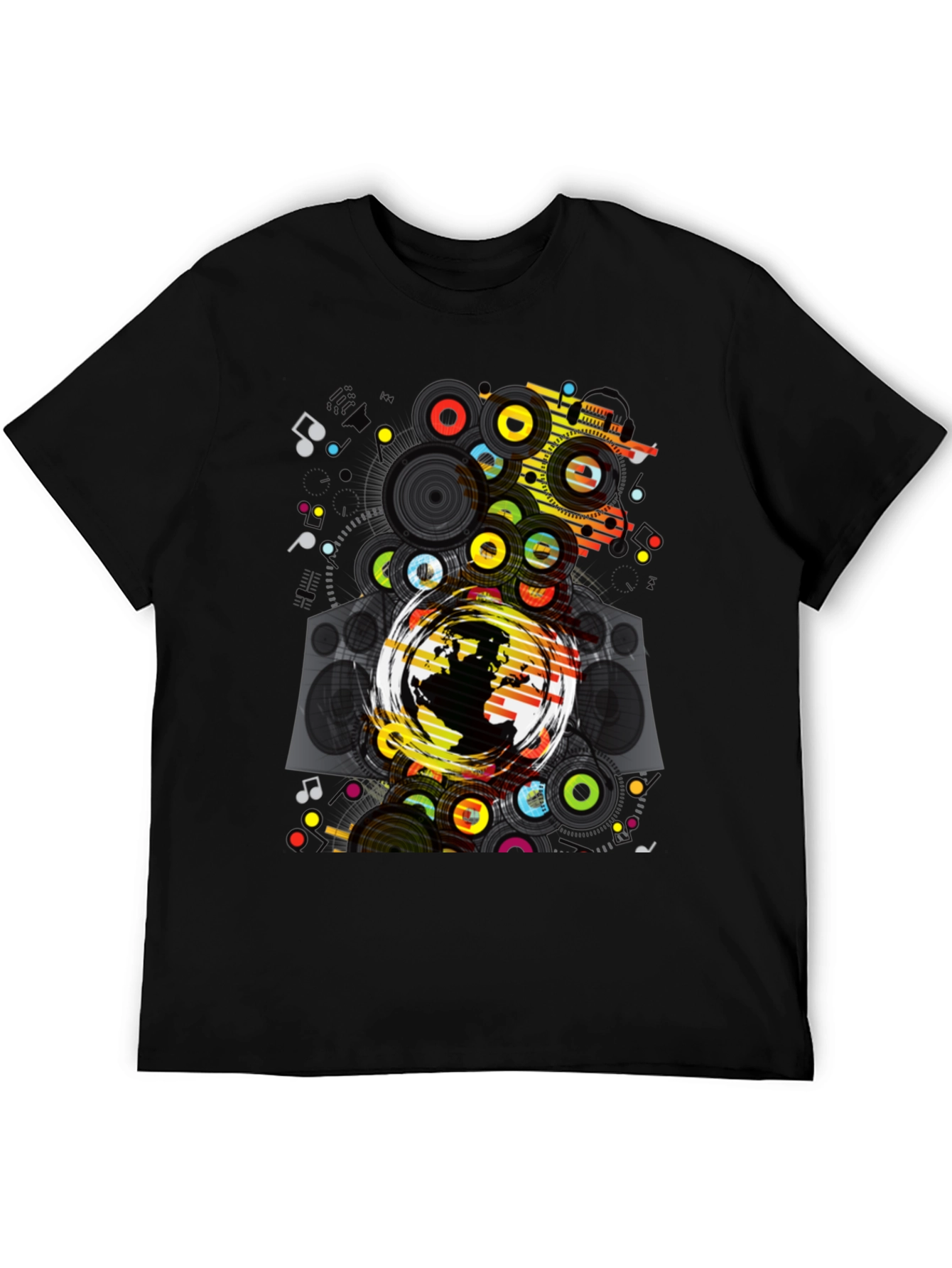 Graphic Print Black T-Shirt: Earth & Music