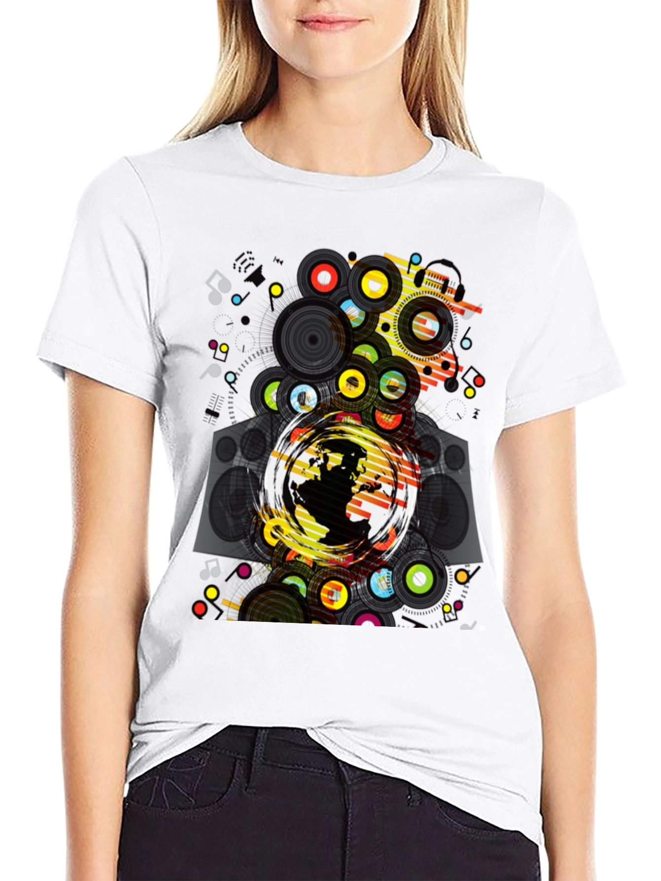 Graphic Print Black T-Shirt: Earth & Music