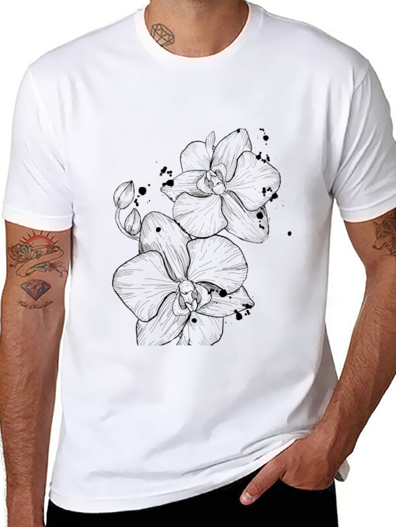 Orchid Sketch Black T-Shirt - Stylish Graphic Tee