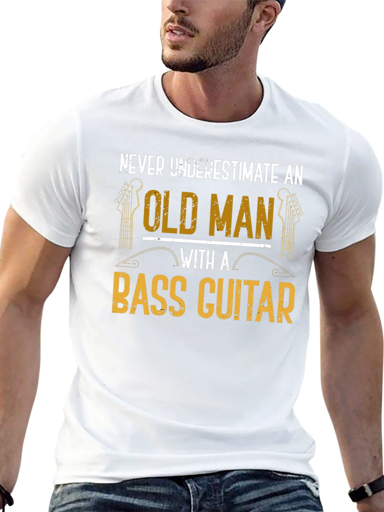 Bass Guitar Old Man Graphic Tee