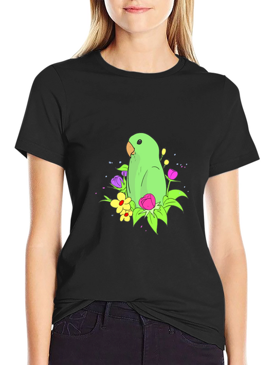 Parrot & Flower Graphic Black T-Shirt