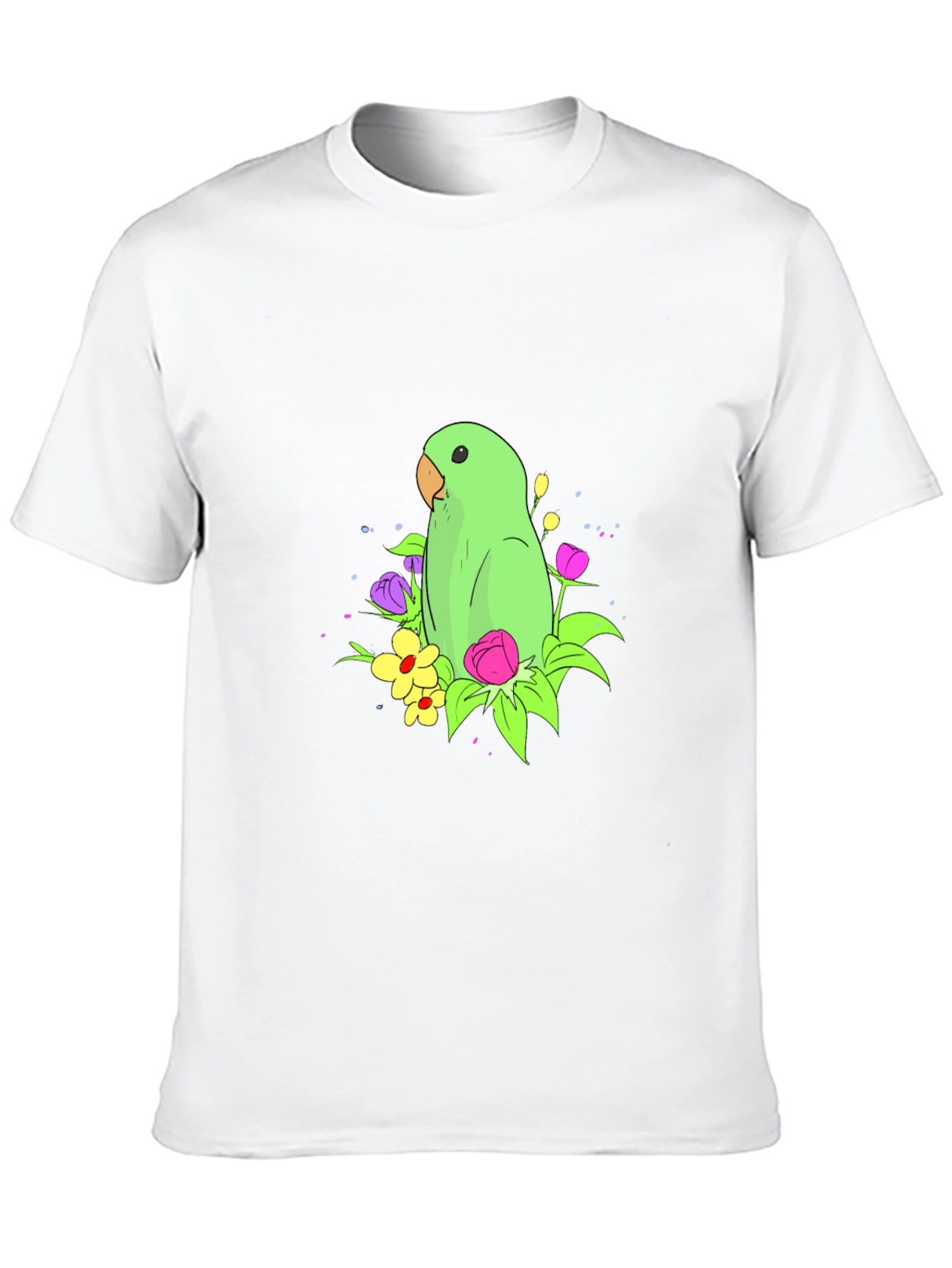 Parrot & Flower Graphic Black T-Shirt