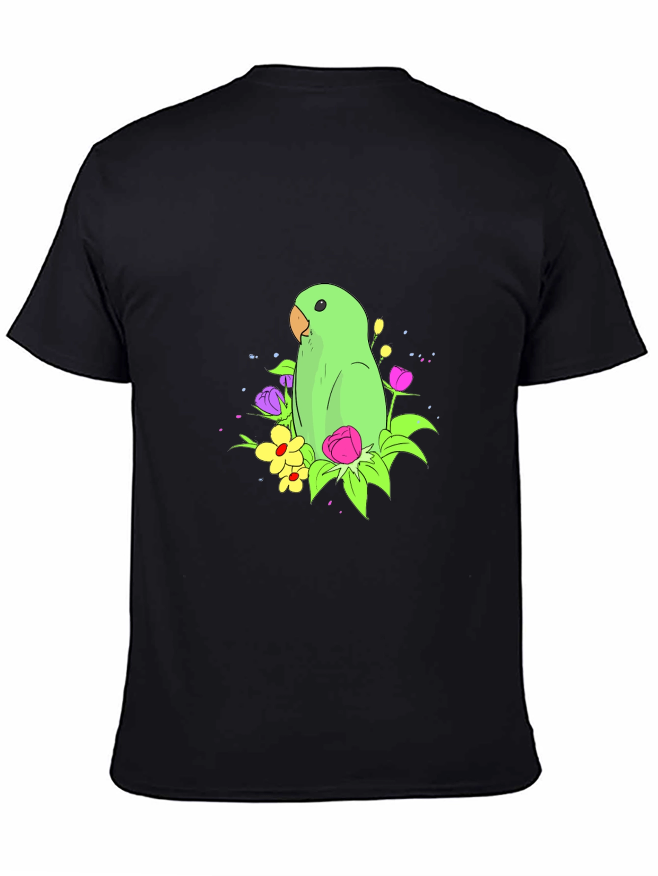 Parrot & Flower Graphic Black T-Shirt