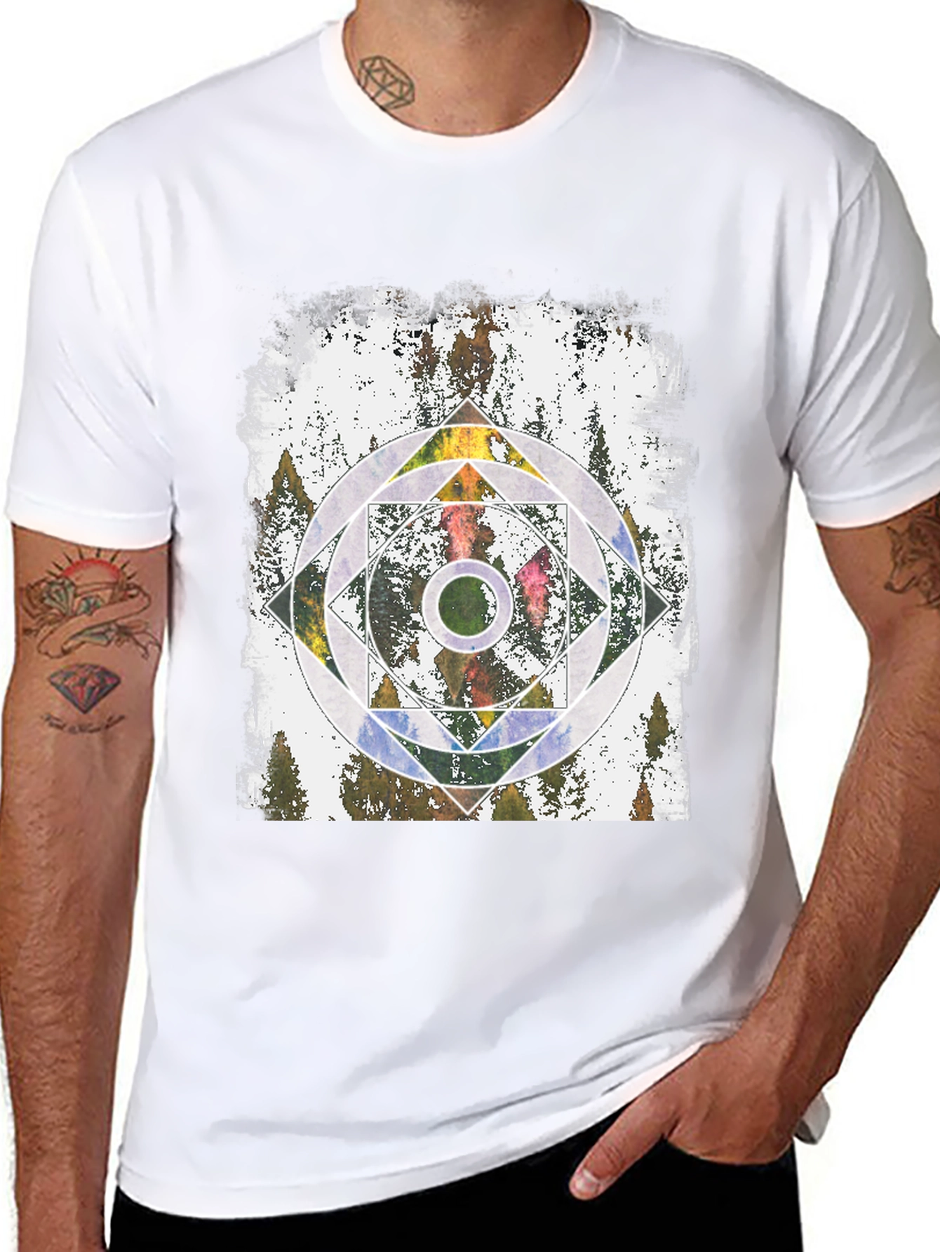 Geometric Forest Graphic Tee - Black Unisex T-Shirt