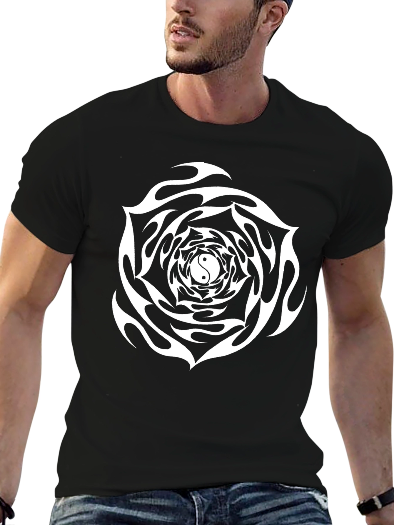 Yin Yang Flame Rose Graphic Tee