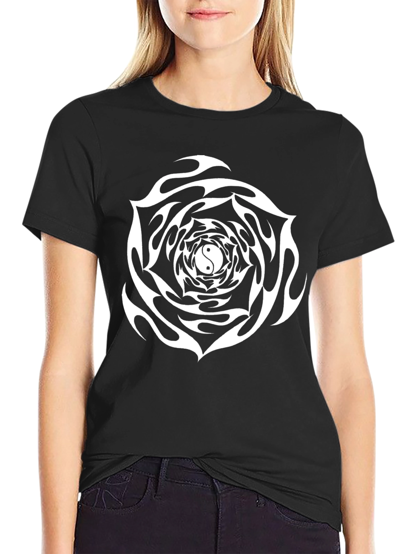 Yin Yang Flame Rose Graphic Tee