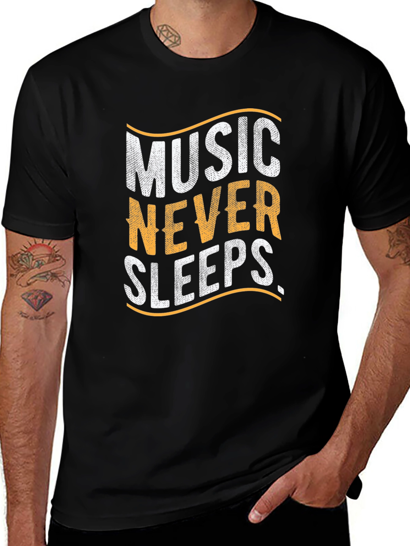 Music Never Sleeps Graphic Tee - Black Cotton T-Shirt