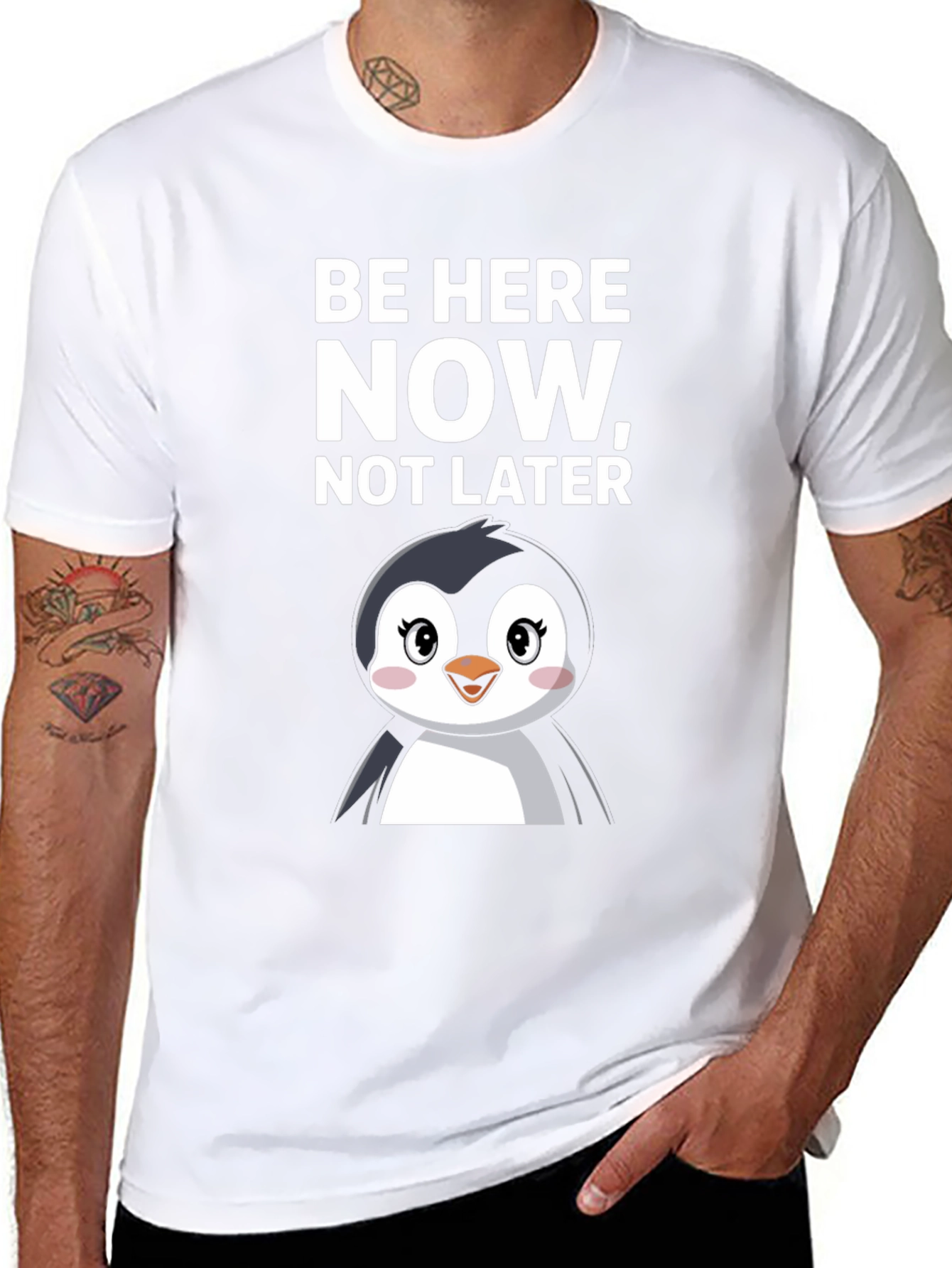 Be Here Now Penguin T-Shirt - Black