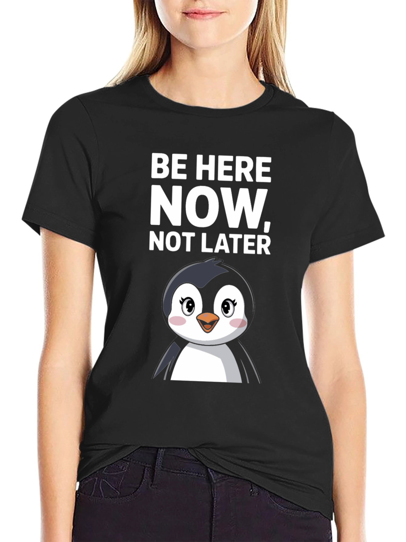 Be Here Now Penguin T-Shirt - Black