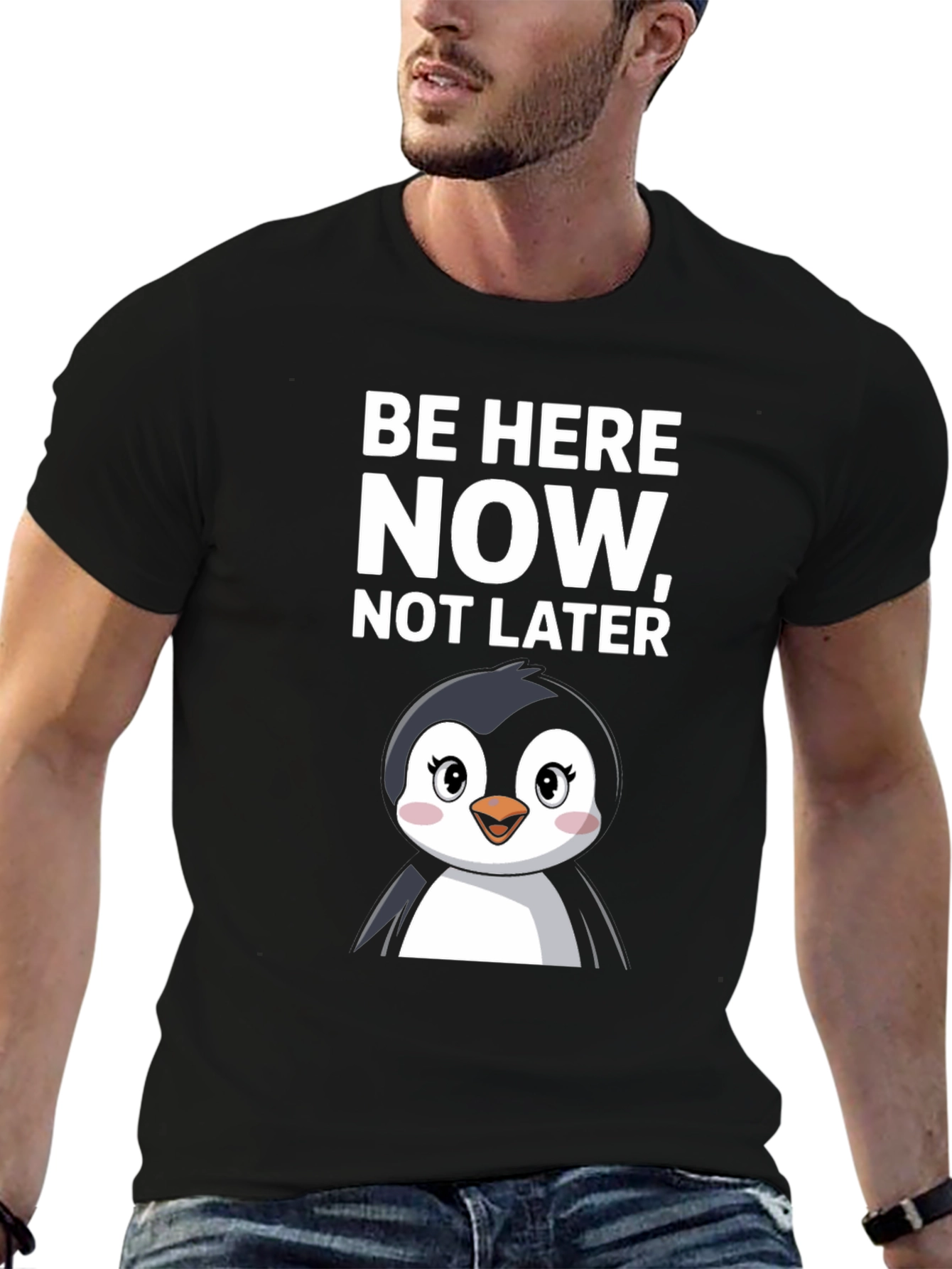 Be Here Now Penguin T-Shirt - Black