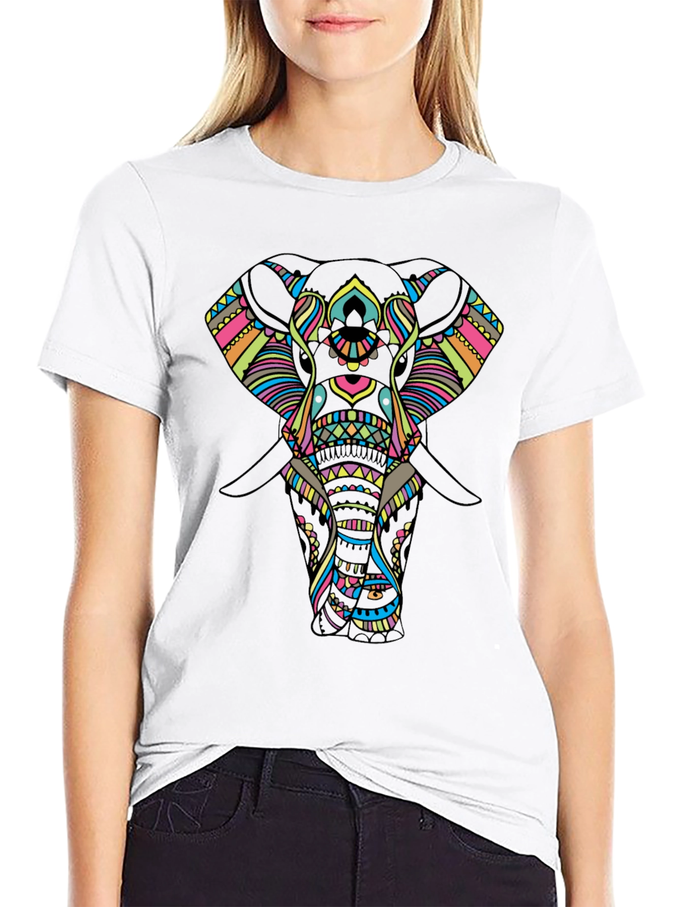 Mens Black T-Shirt with Elephant Design