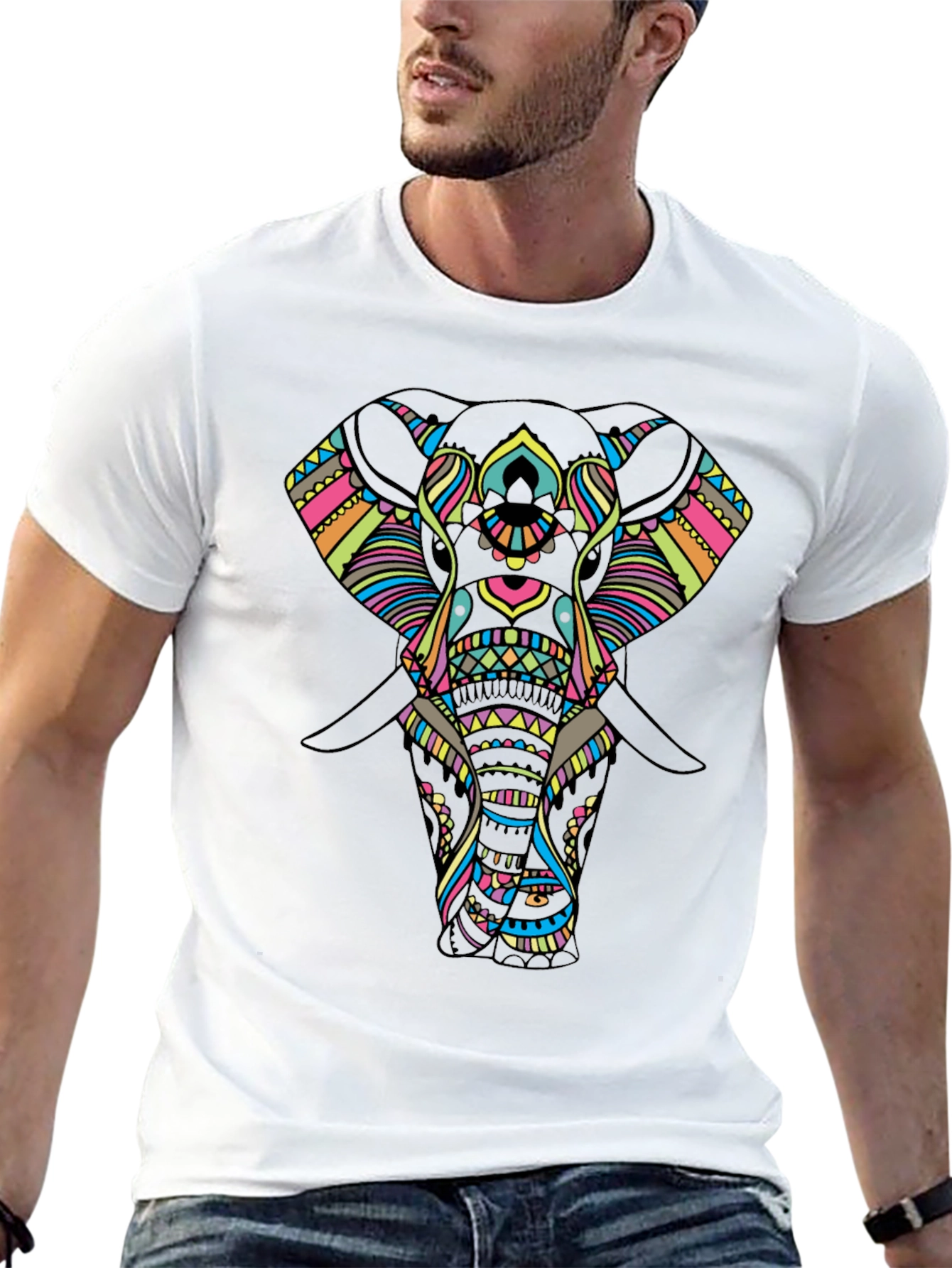Mens Black T-Shirt with Elephant Design