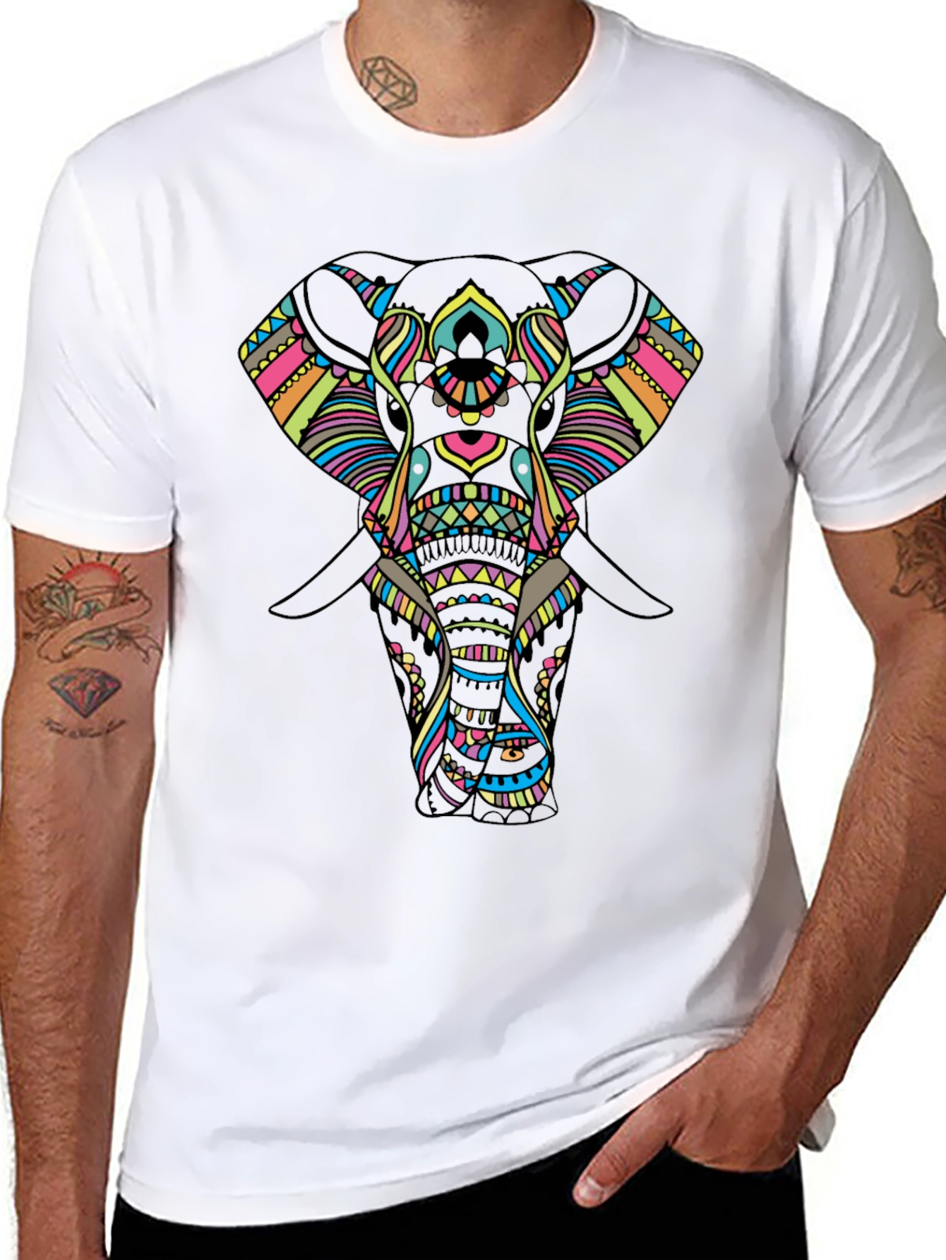 Mens Black T-Shirt with Elephant Design