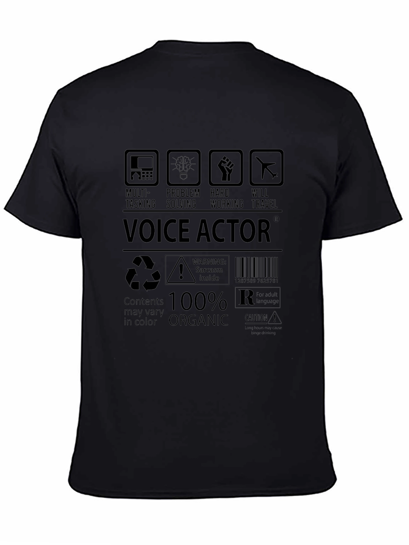Voice Actor 100% Organic Black T-Shirt