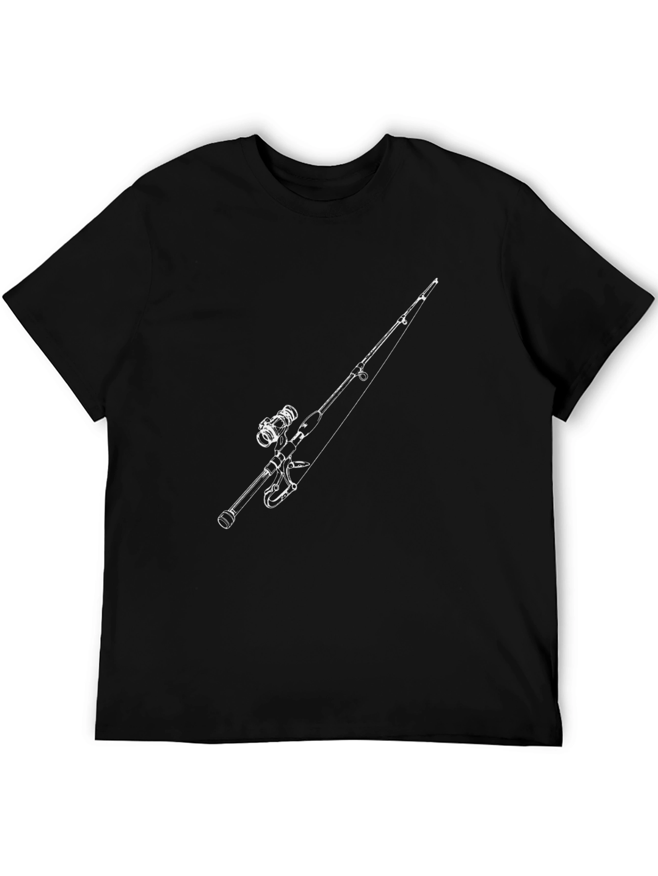 Fishing Rod Graphic Tee - Black Cotton Comfort