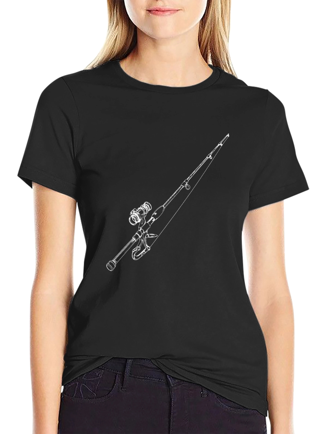 Fishing Rod Graphic Tee - Black Cotton Comfort