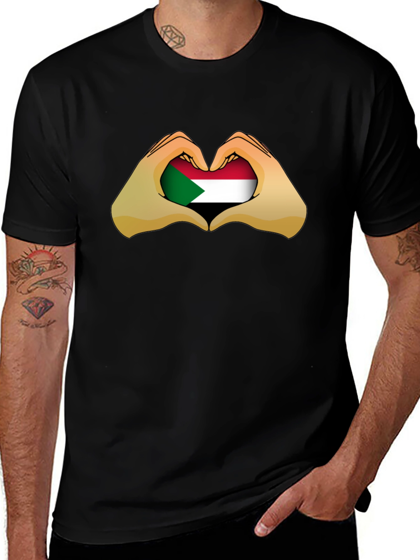 Sudan Heart Hands T-Shirt - Black Cotton Tee