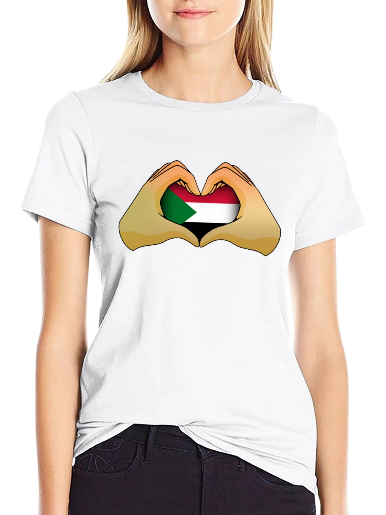 Sudan Heart Hands T-Shirt - Black Cotton Tee