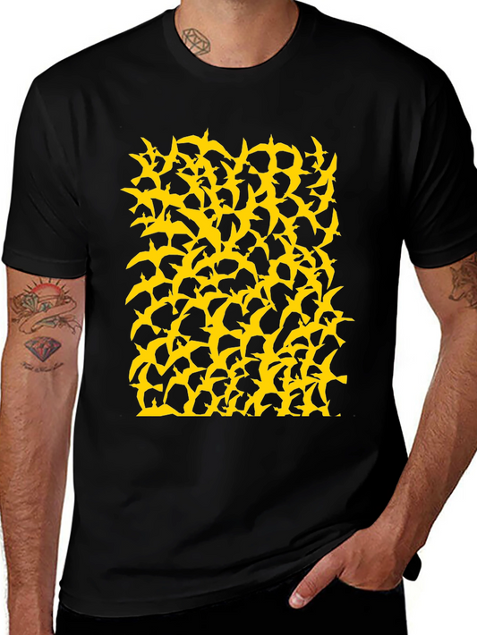 Birds Pattern Black T-Shirt