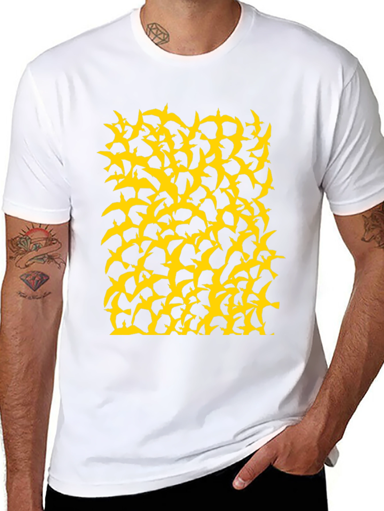 Birds Pattern Black T-Shirt
