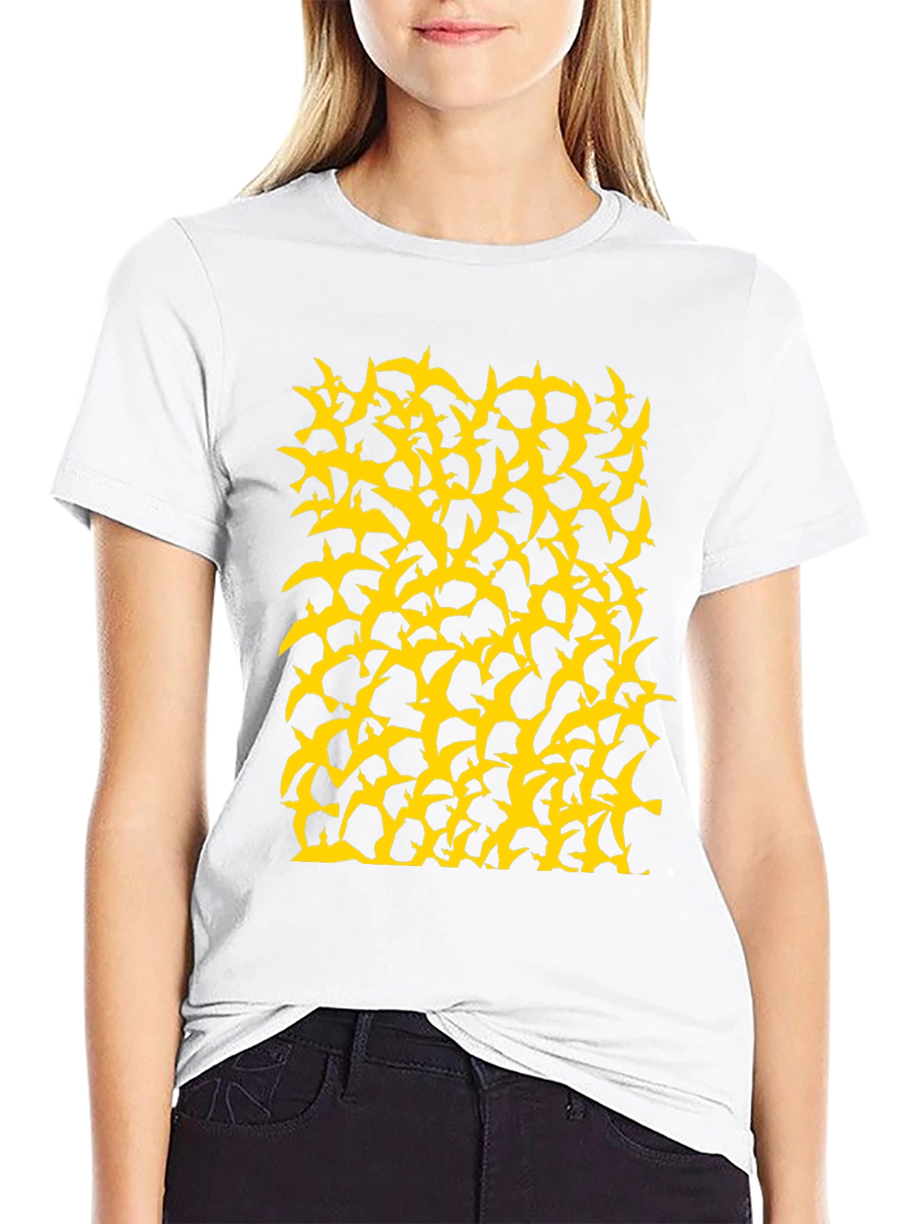 Birds Pattern Black T-Shirt
