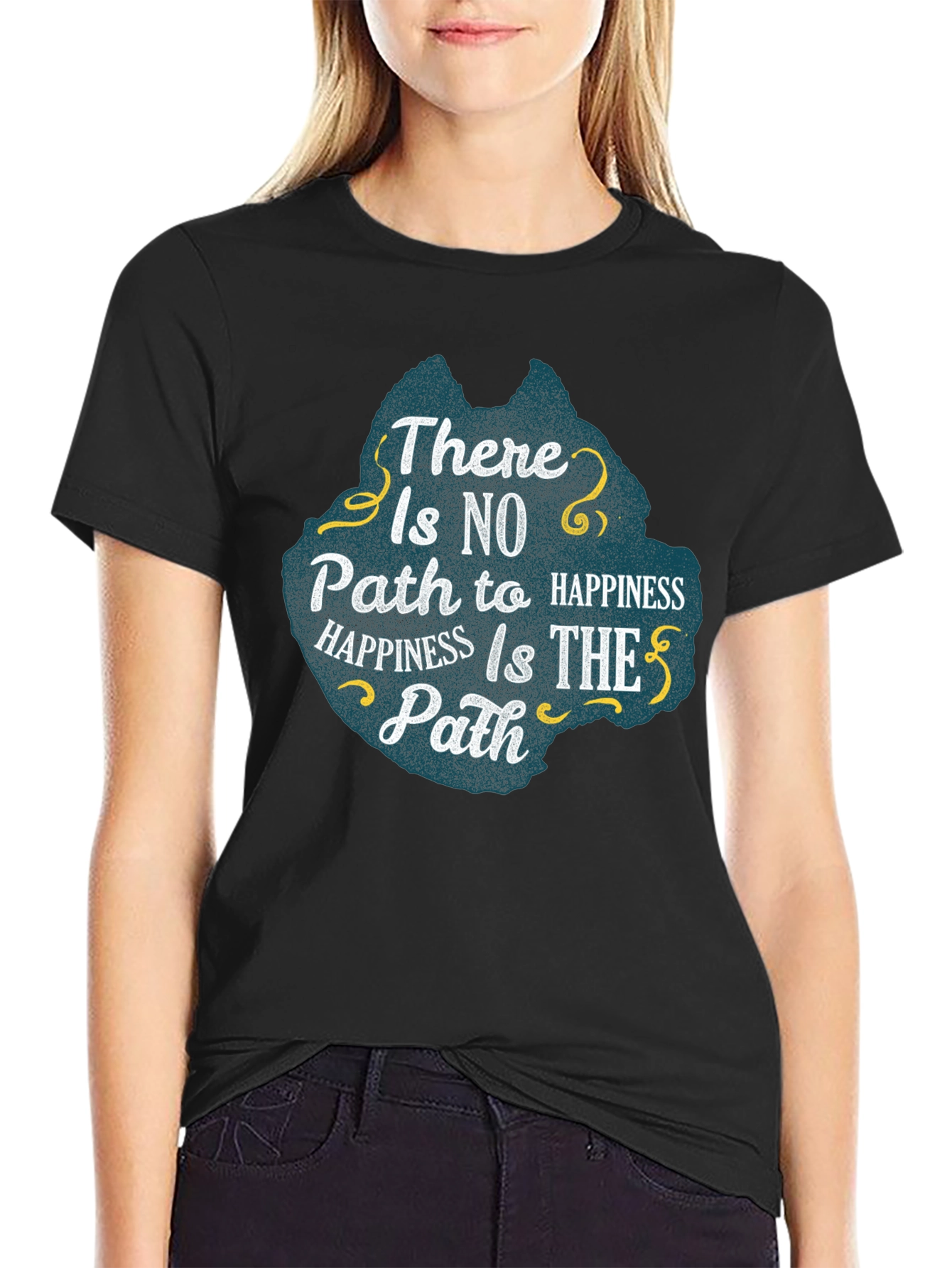 Happiness Path Graphic Tee - Inspiring Black T-Shirt