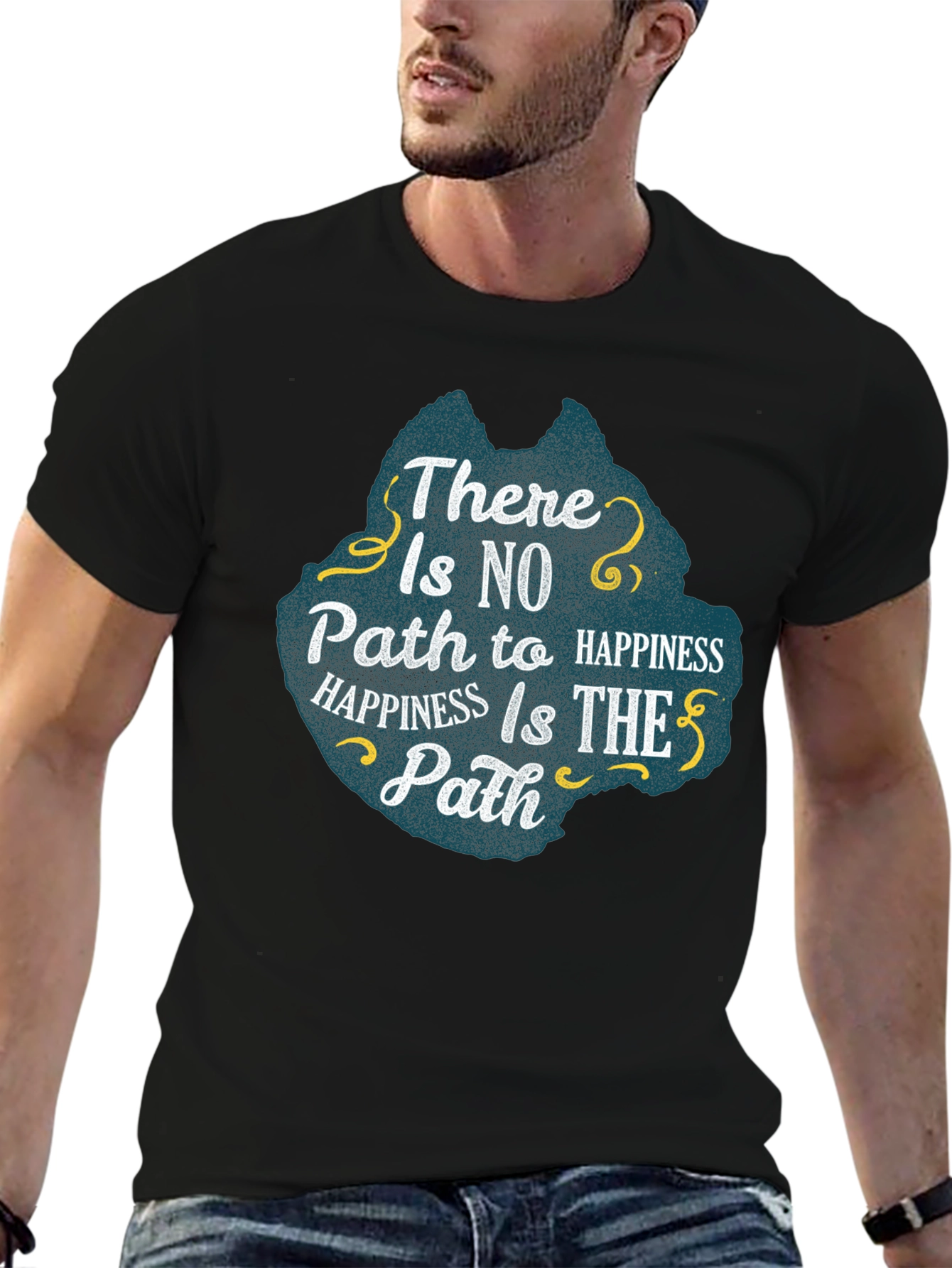 Happiness Path Graphic Tee - Inspiring Black T-Shirt