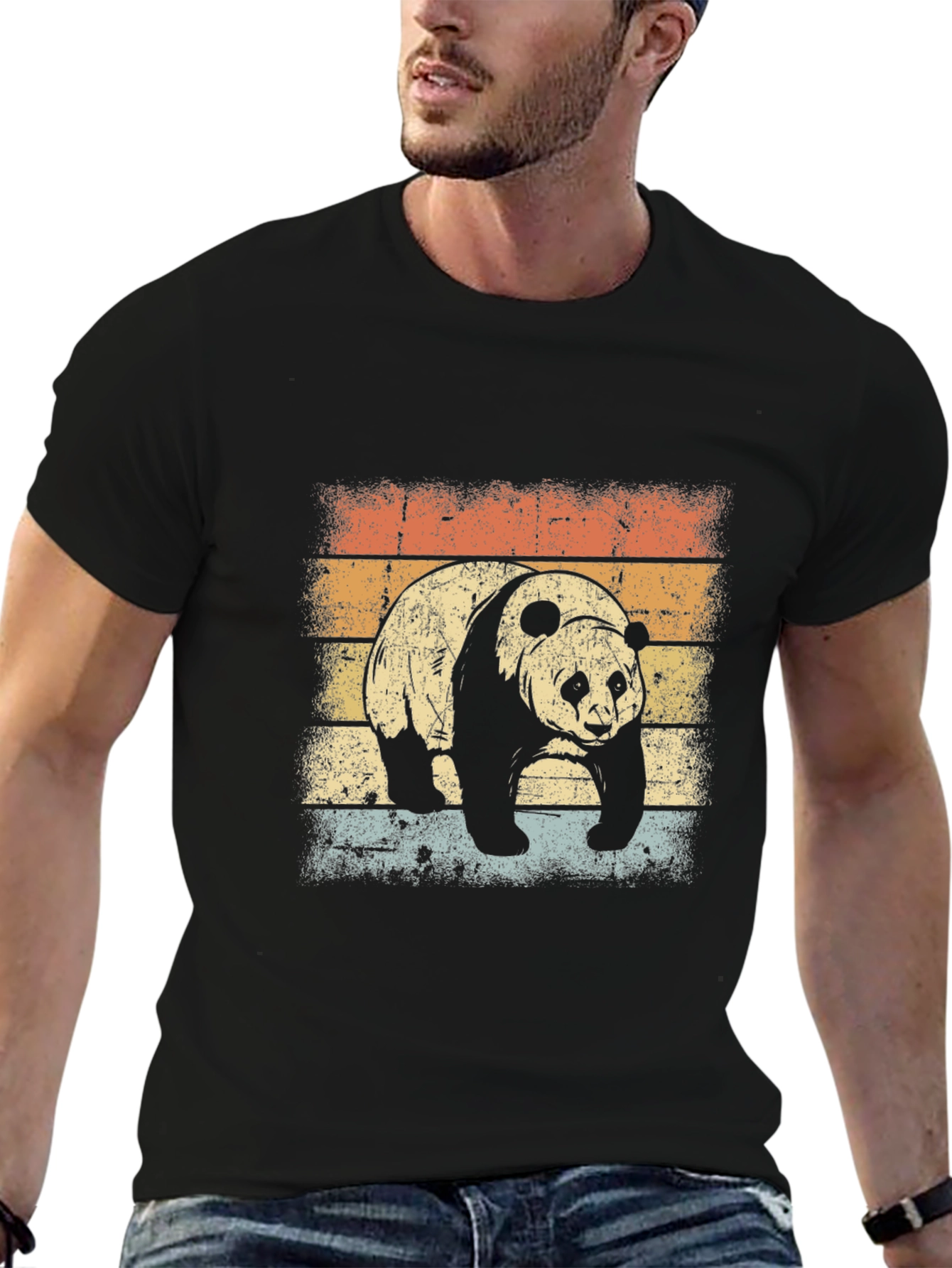 Retro Panda Graphic T-Shirt - Black