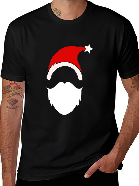 Santa Hat and Beard Graphic T-Shirt - Holiday Festive Apparel