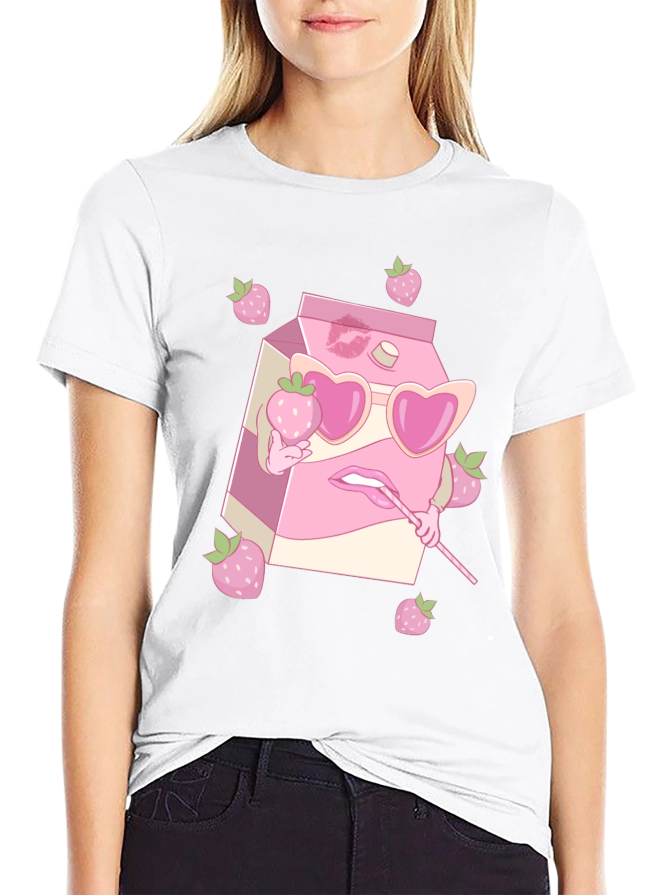 Strawberry Milk Cartoon T-Shirt
