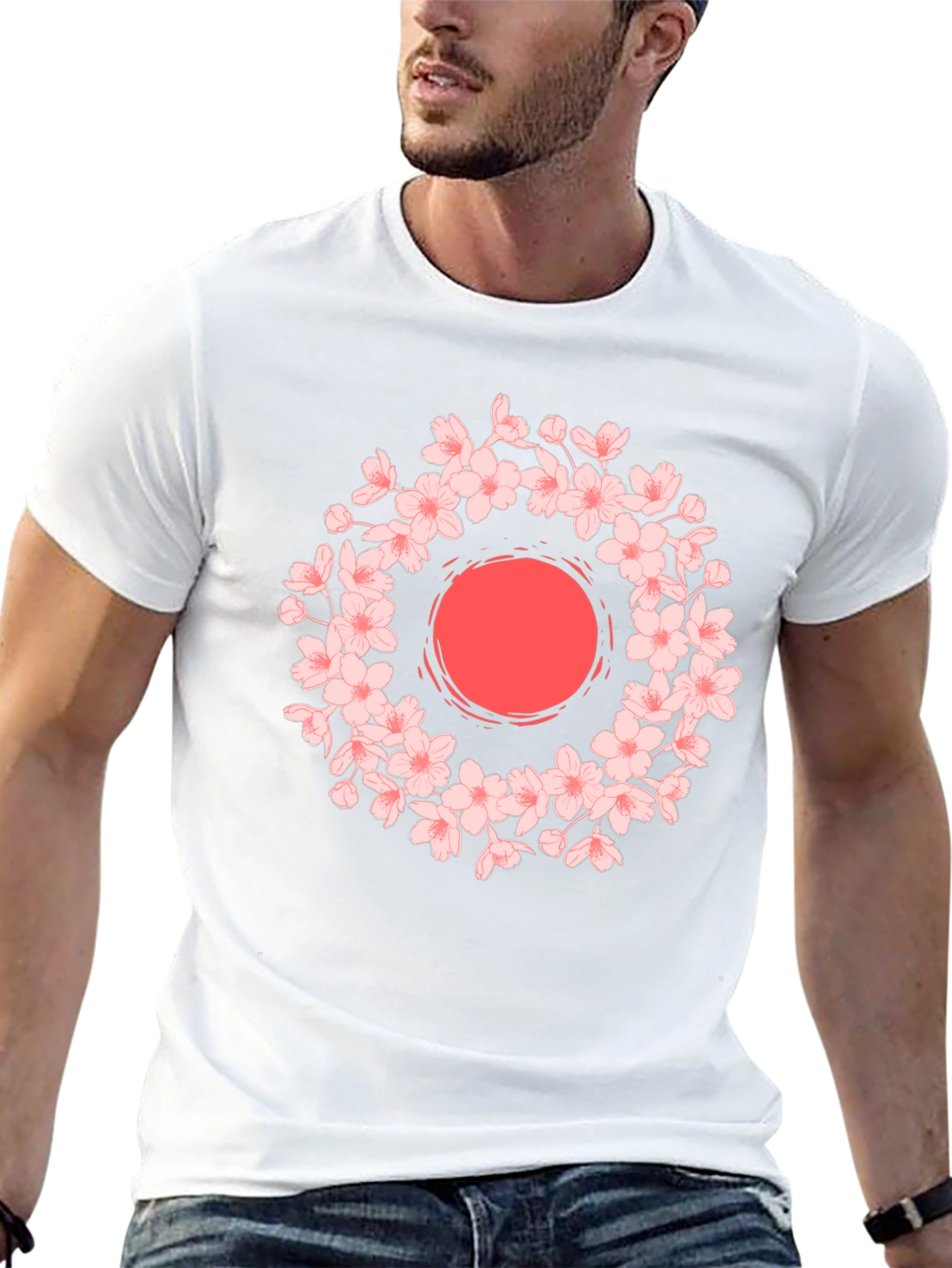 Cherry Blossom Sun Graphic Tee - Black Cotton Blend