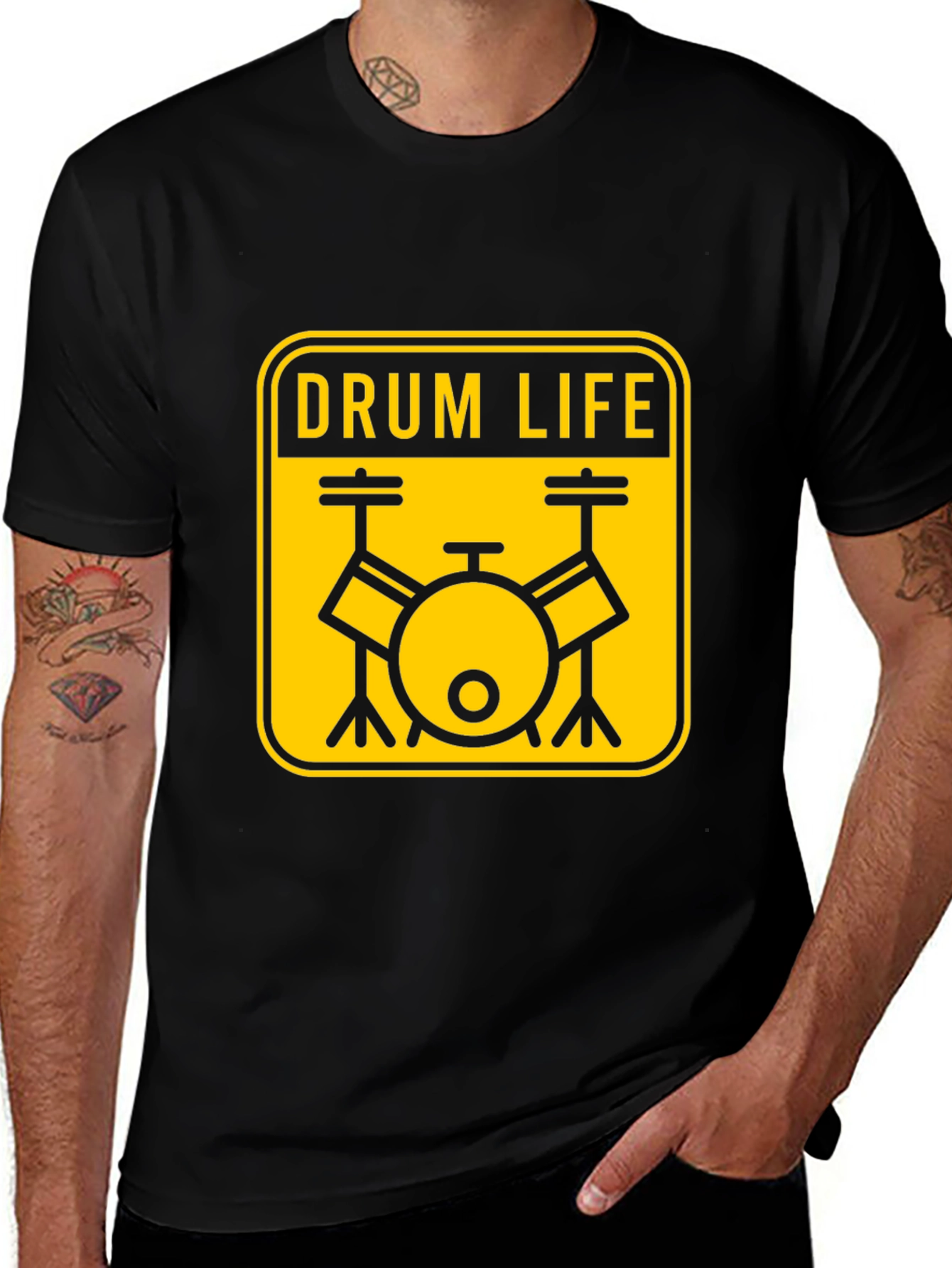 Drum Life Graphic T-Shirt - Black Crew Neck