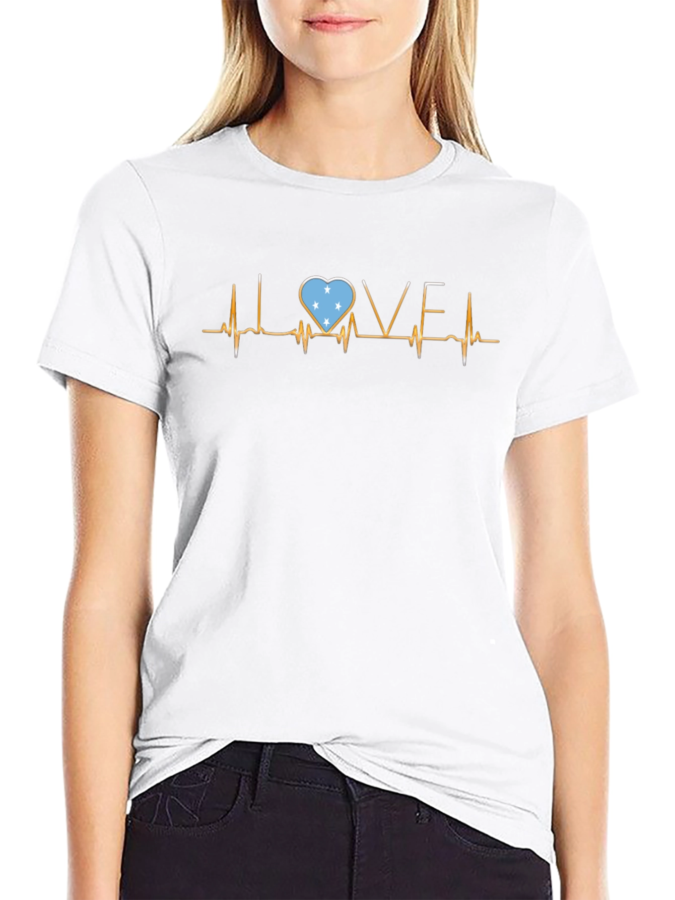 Love Micronesia Flag Heartbeat T-Shirt